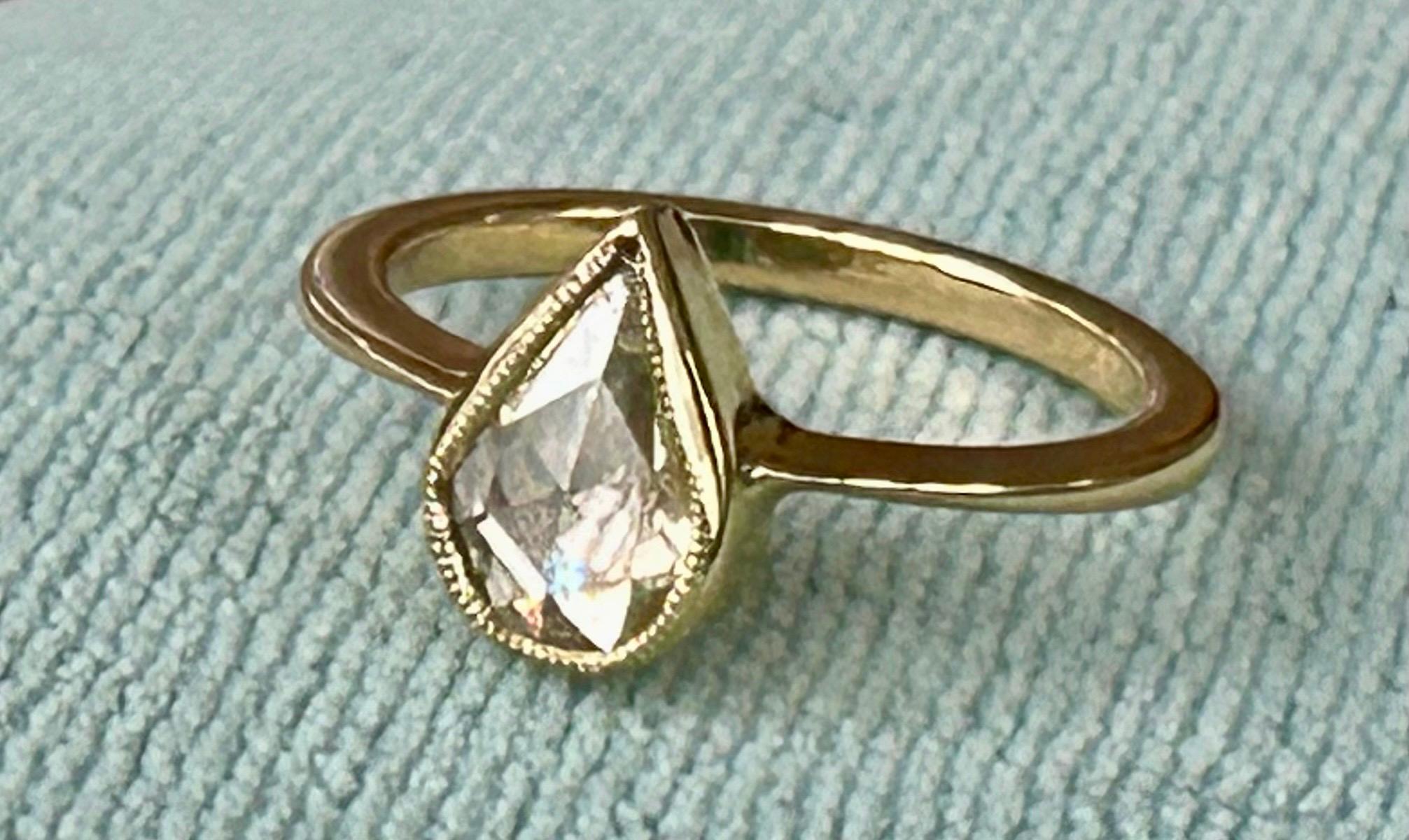 Antique Victorian 1 carat Victorian Pear Rose Cut Diamond Ring For Sale 10