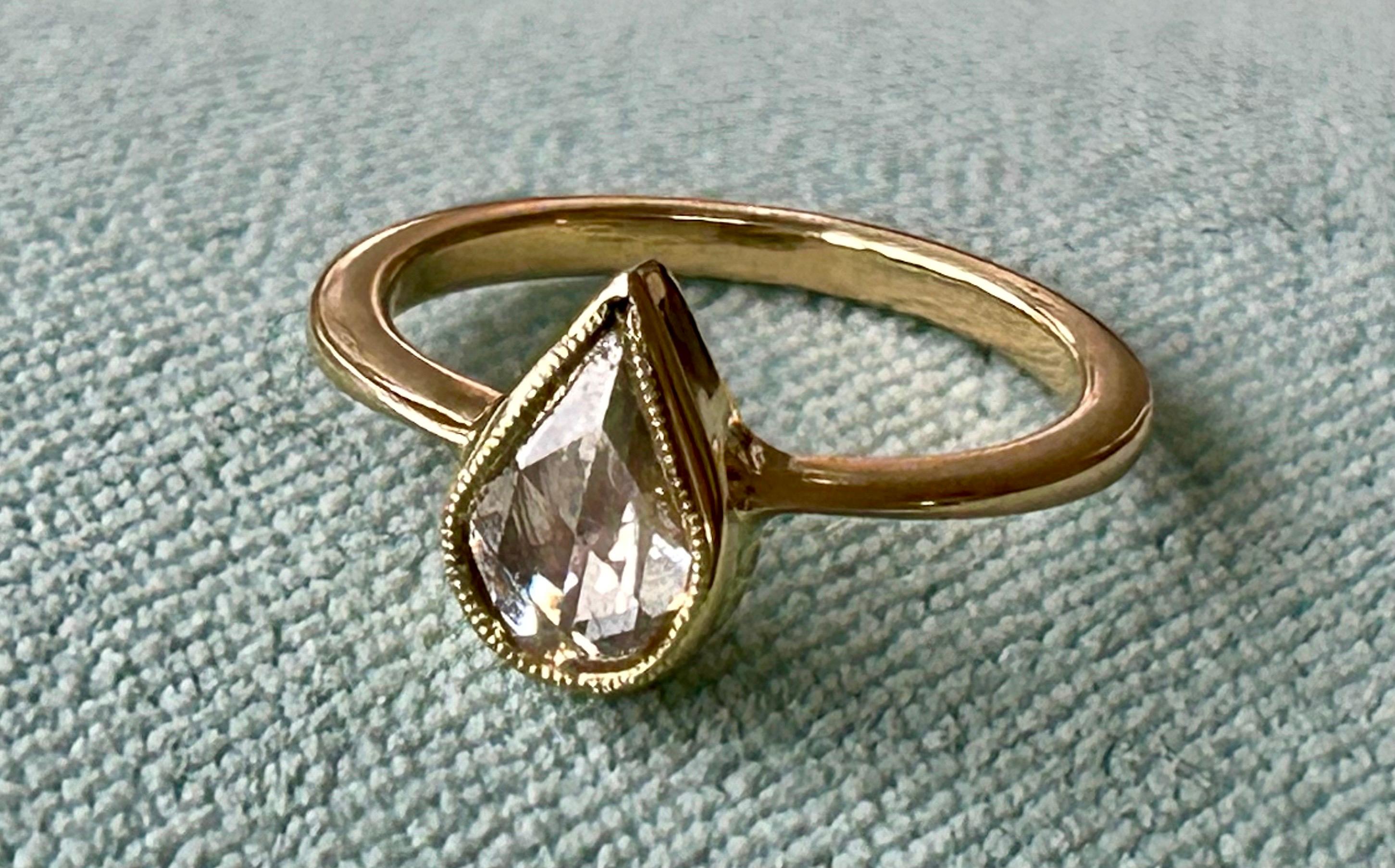 Antique Victorian 1 carat Victorian Pear Rose Cut Diamond Ring For Sale 11