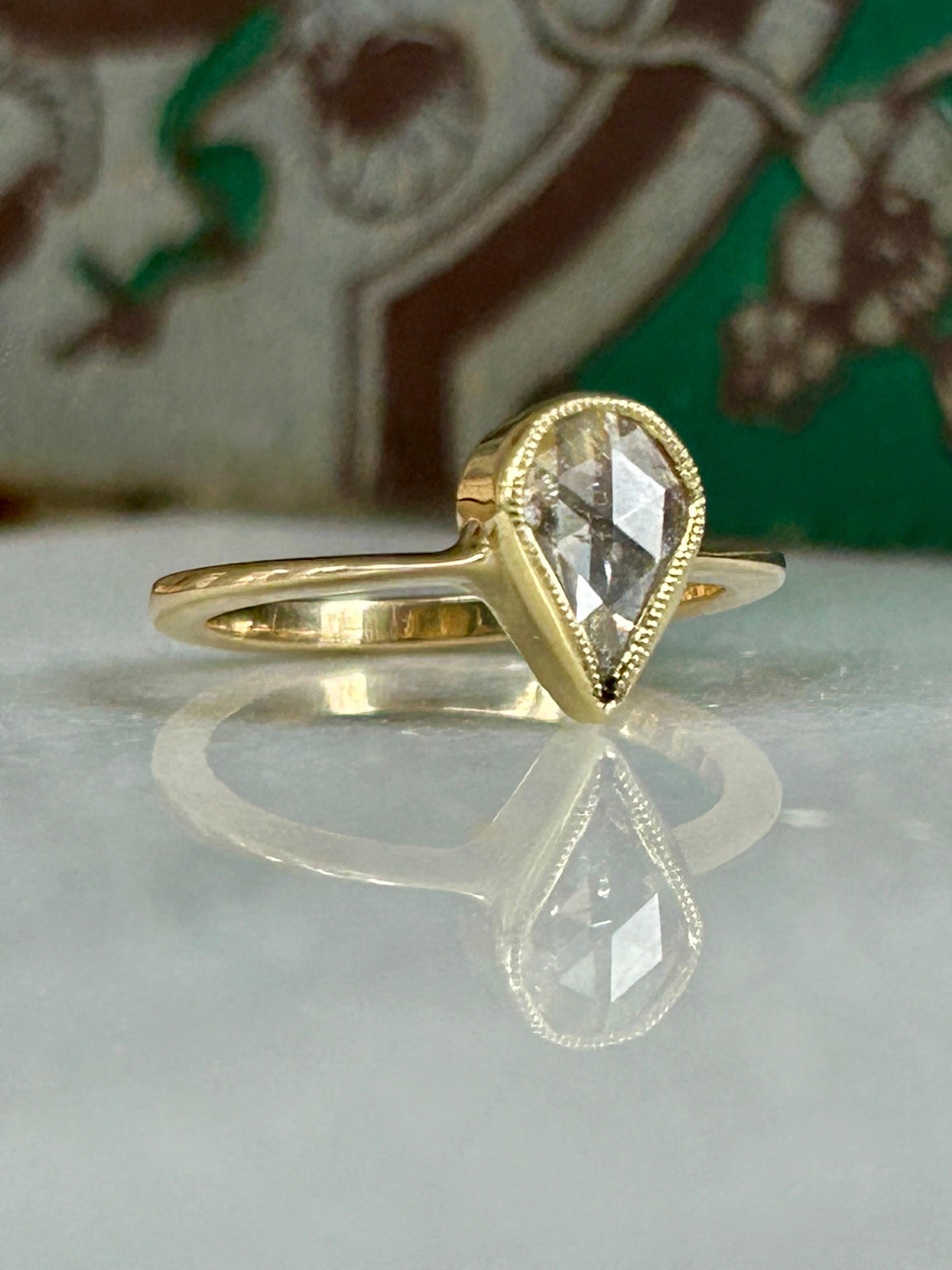 Antique Victorian 1 carat Victorian Pear Rose Cut Diamond Ring For Sale 12