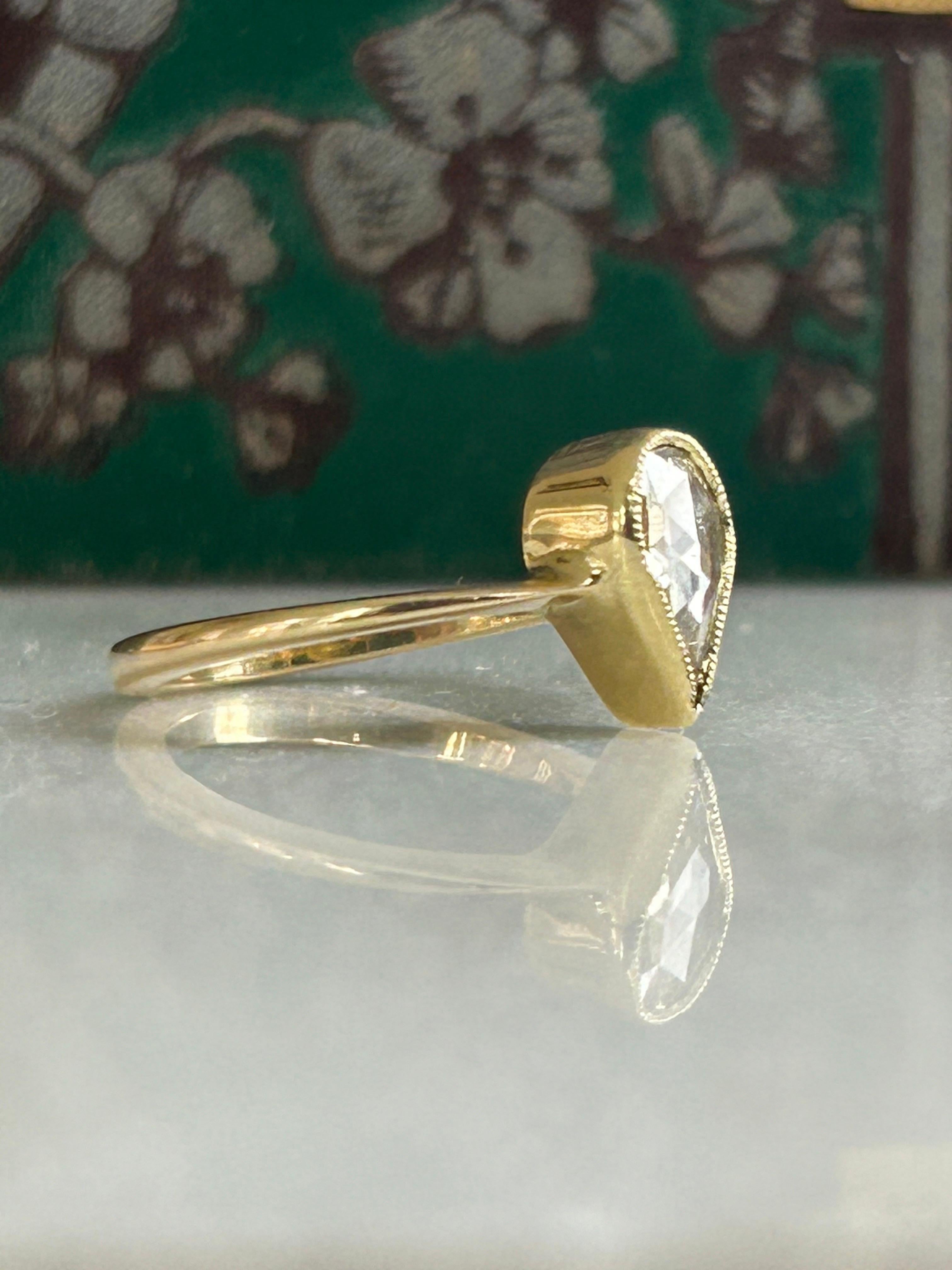 Antique Victorian 1 carat Victorian Pear Rose Cut Diamond Ring For Sale 13