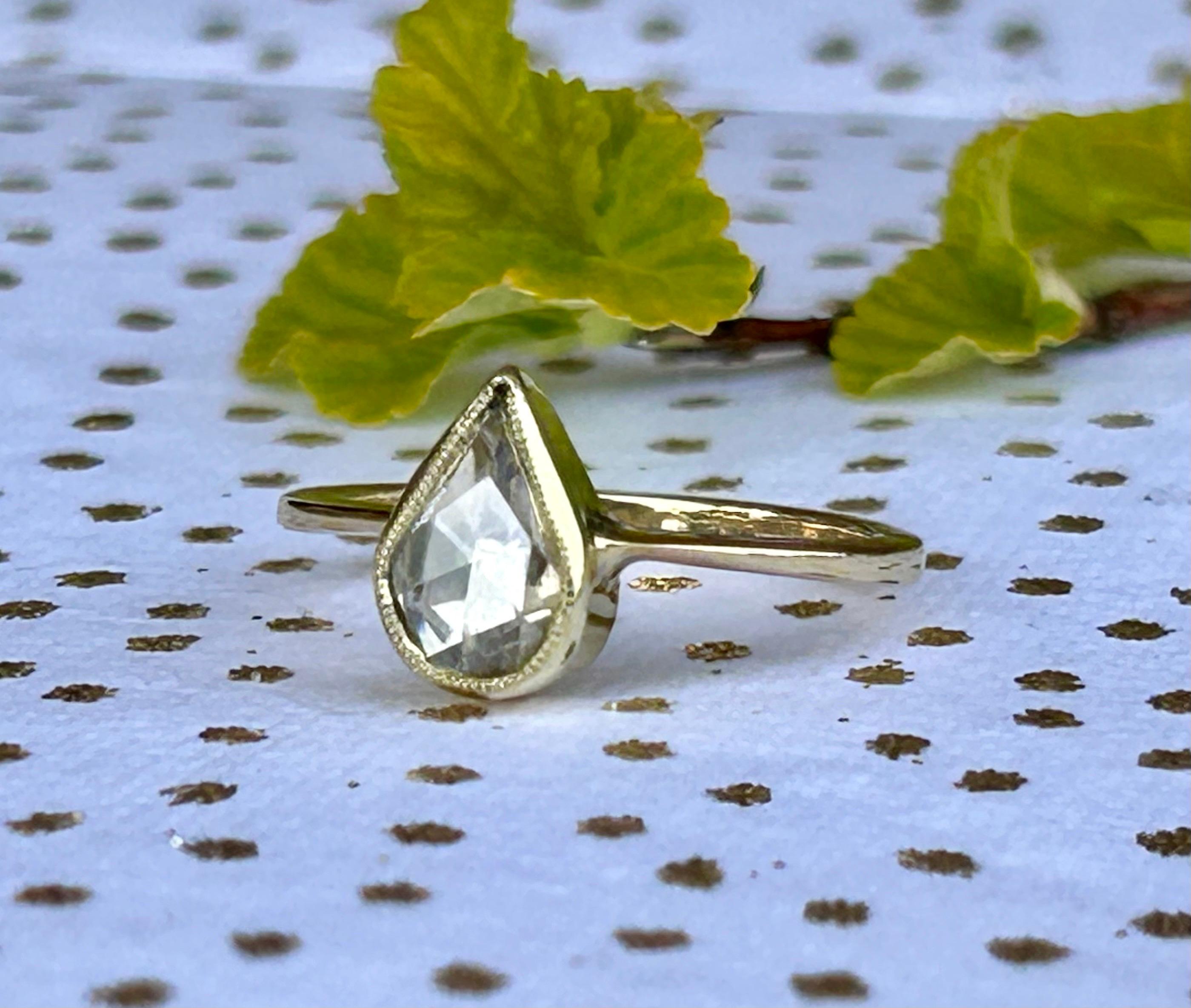 Antique Victorian 1 carat Victorian Pear Rose Cut Diamond Ring For Sale 2