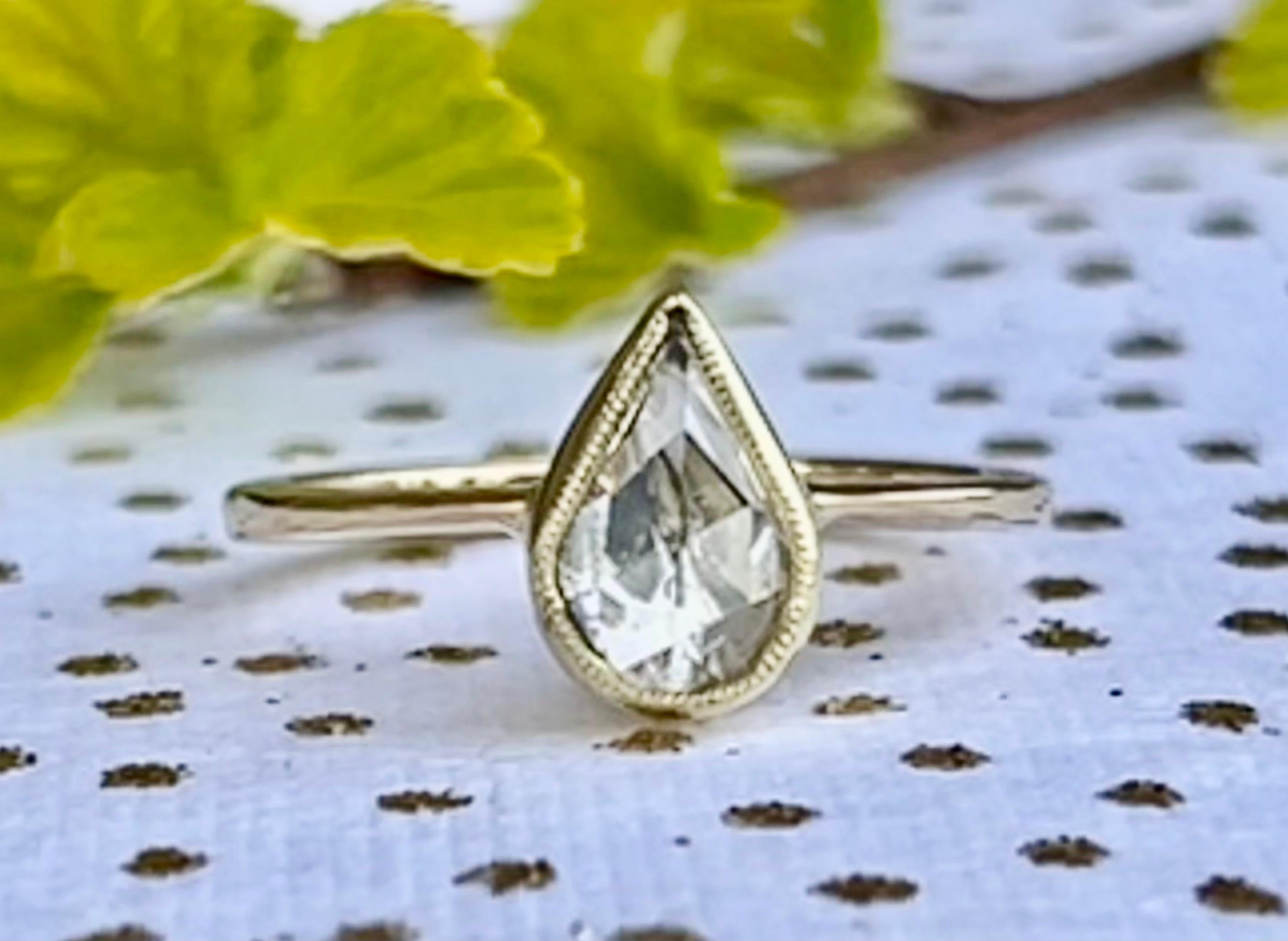 Antique Victorian 1 carat Victorian Pear Rose Cut Diamond Ring For Sale 3