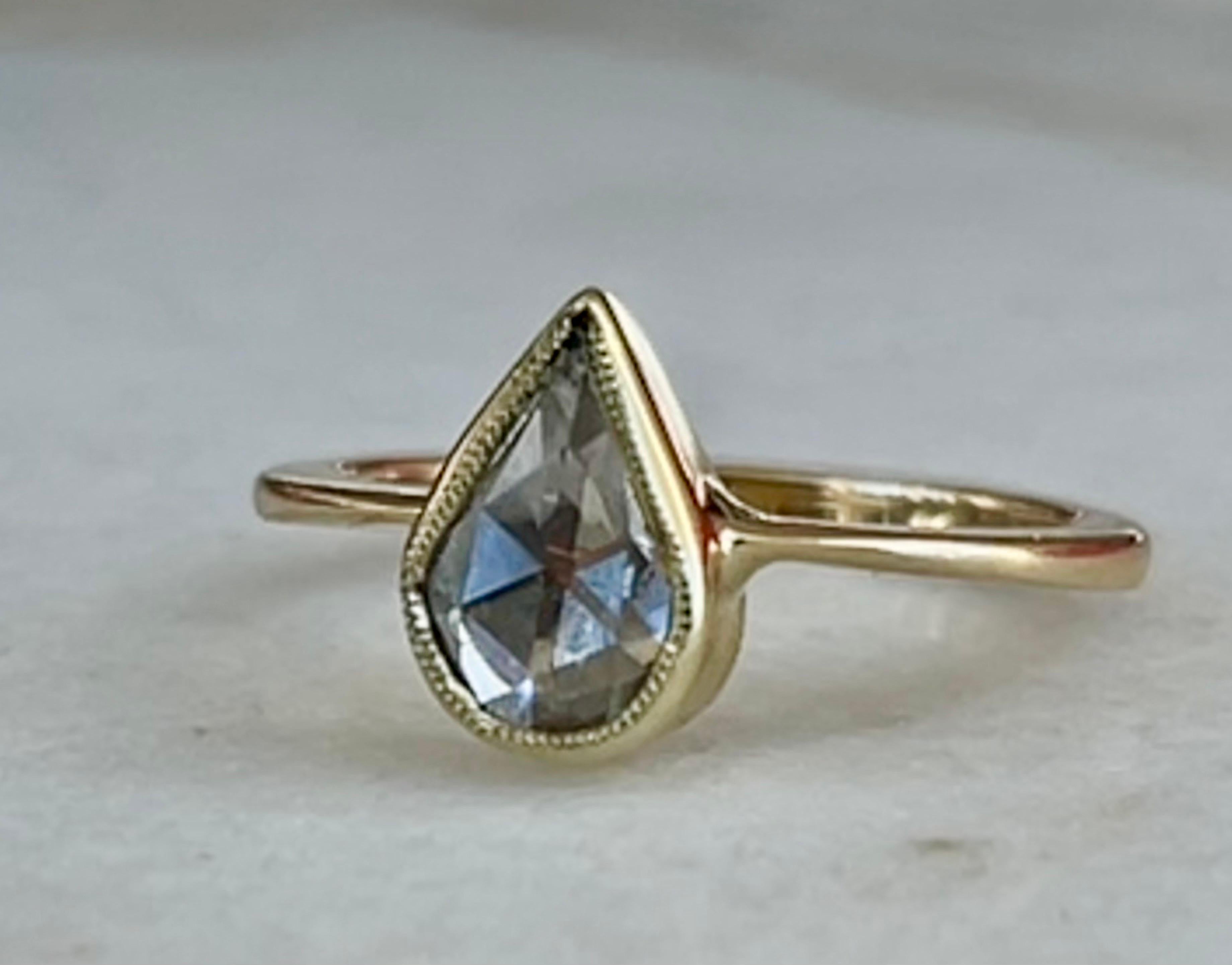 Antique Victorian 1 carat Victorian Pear Rose Cut Diamond Ring For Sale 5