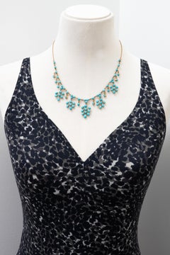 Antique 10K Gold Natural Turquoise Necklace and Earrings Demi-Parure