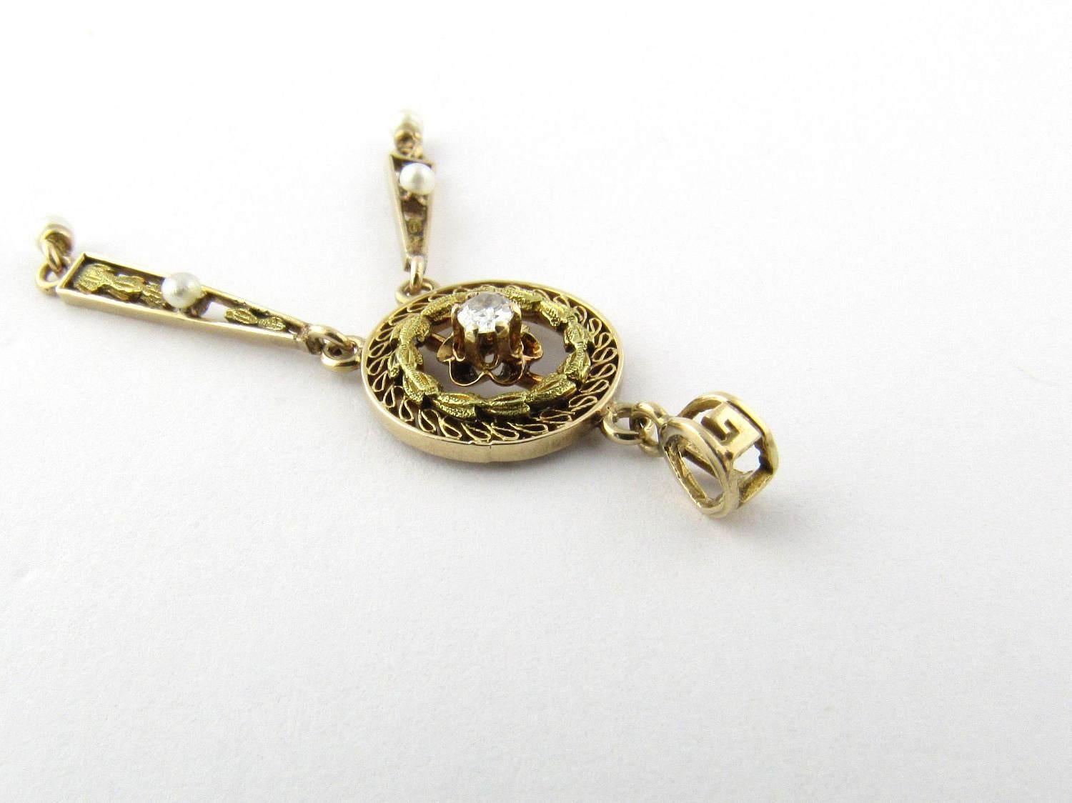 Antique Victorian 10 Karat Yellow Gold Seed Pearl and Diamond Pendant In Good Condition In Washington Depot, CT