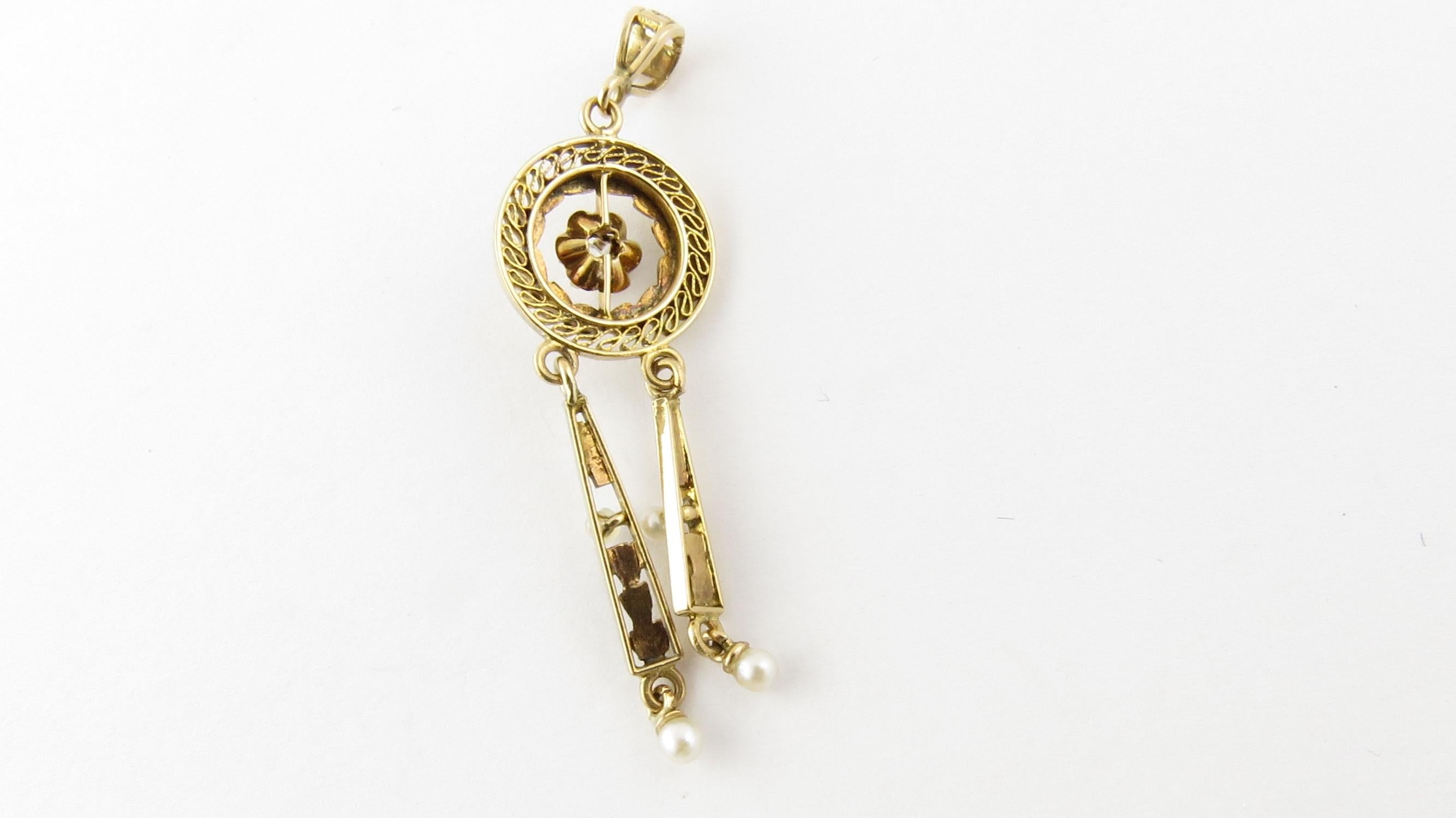 Antique Victorian 10 Karat Yellow Gold Seed Pearl and Diamond Pendant 2