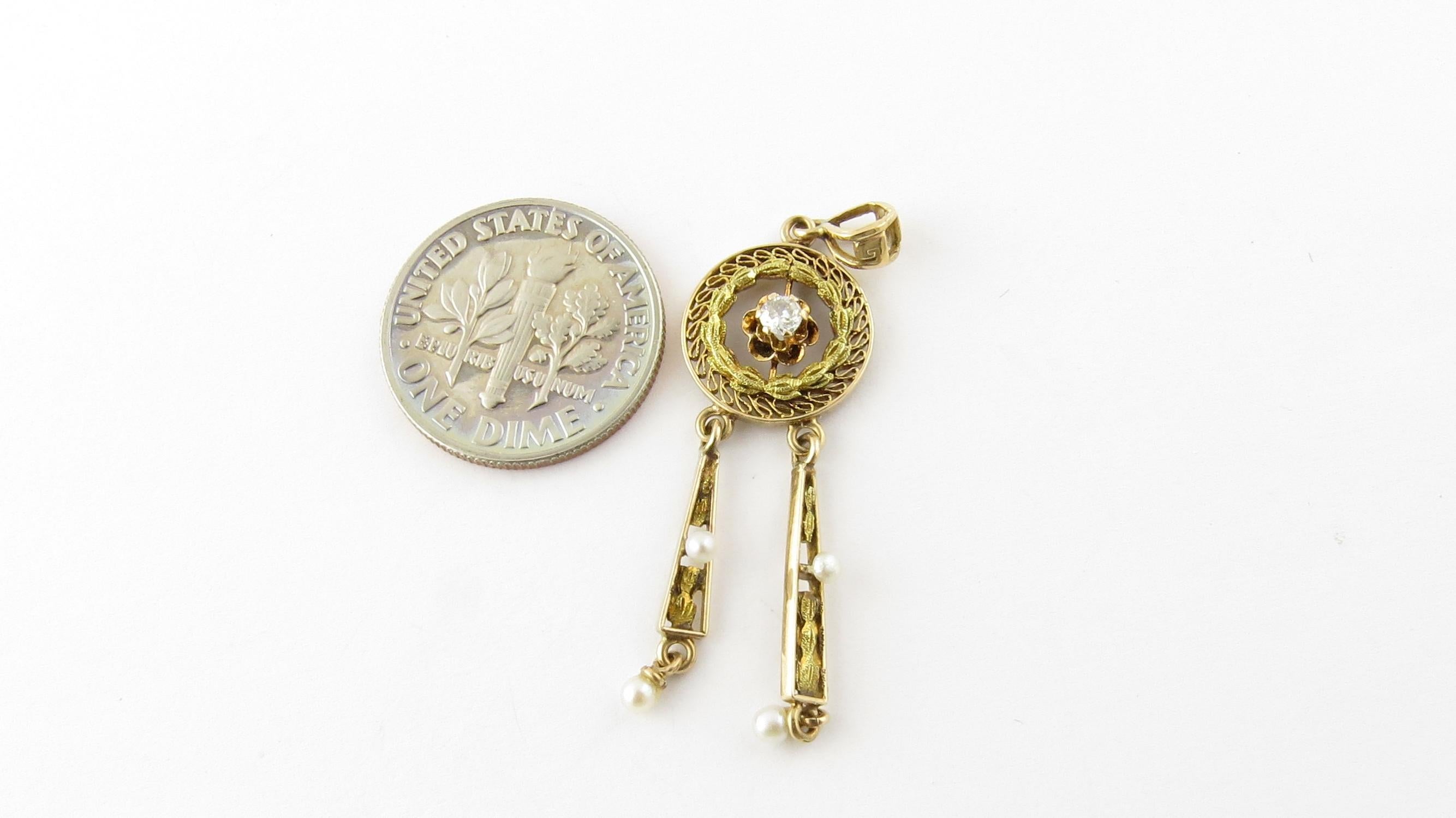 Antique Victorian 10 Karat Yellow Gold Seed Pearl and Diamond Pendant 3