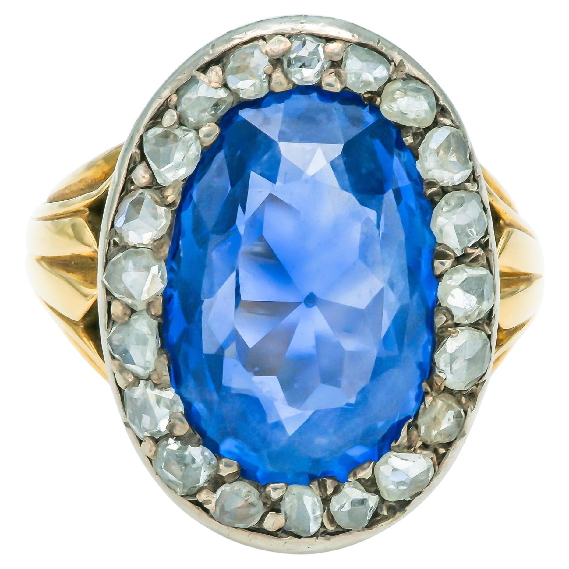 Antique Victorian 10.00 Carat Oval Cut Sapphire Ring with Diamonds
