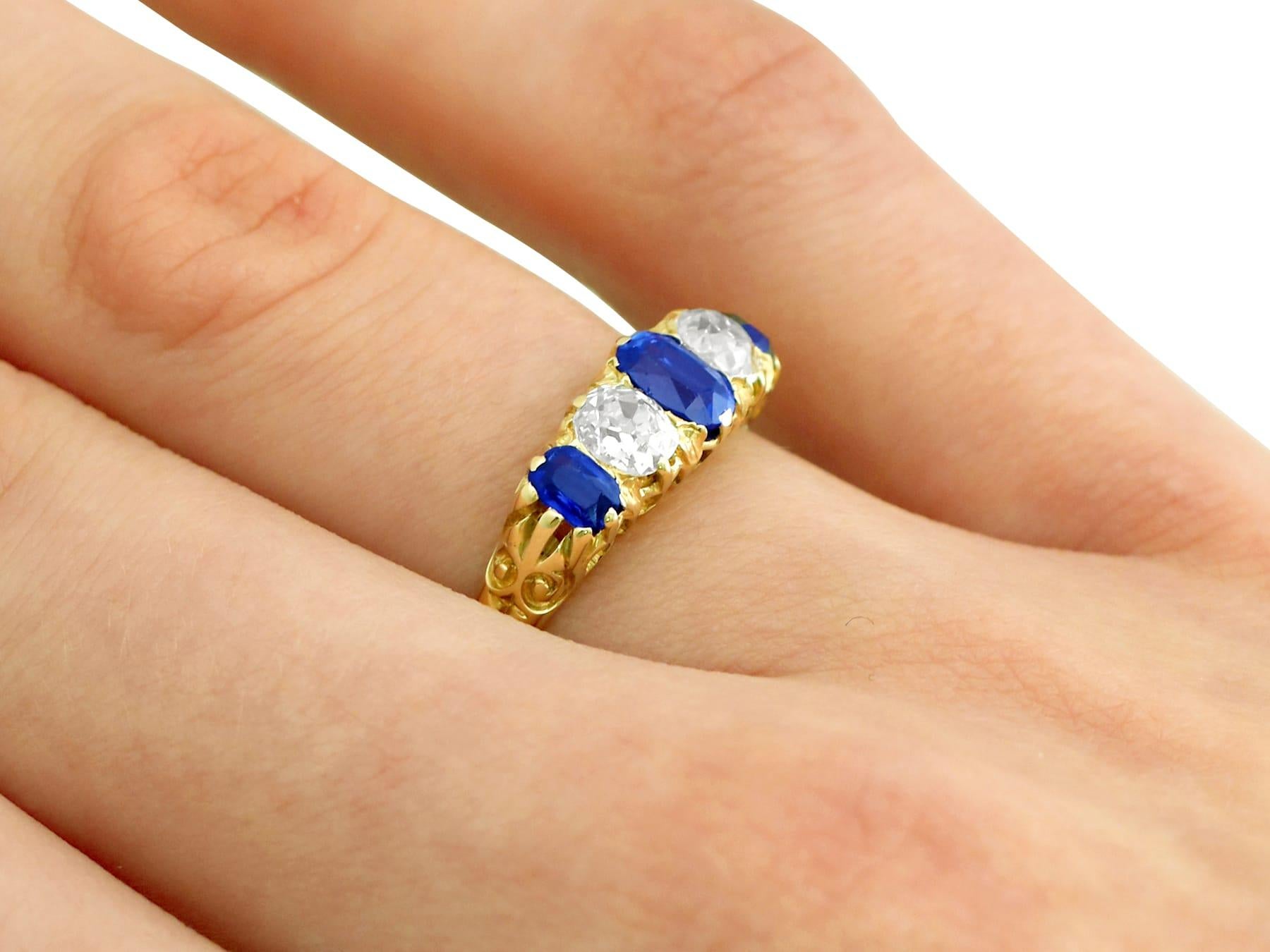 Victorian 1.05Ct Oval Cut Sapphire and Diamond Yellow Gold Cocktail Ring For Sale 4