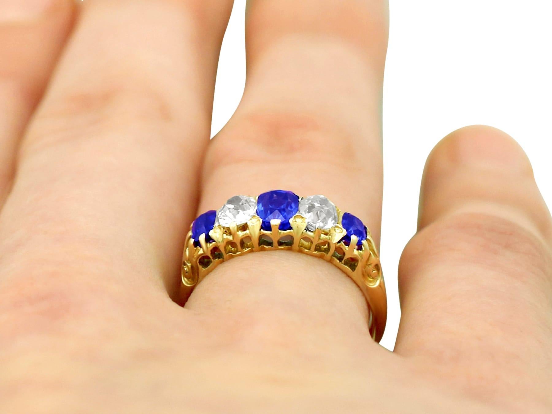 Victorian 1.05Ct Oval Cut Sapphire and Diamond Yellow Gold Cocktail Ring For Sale 5