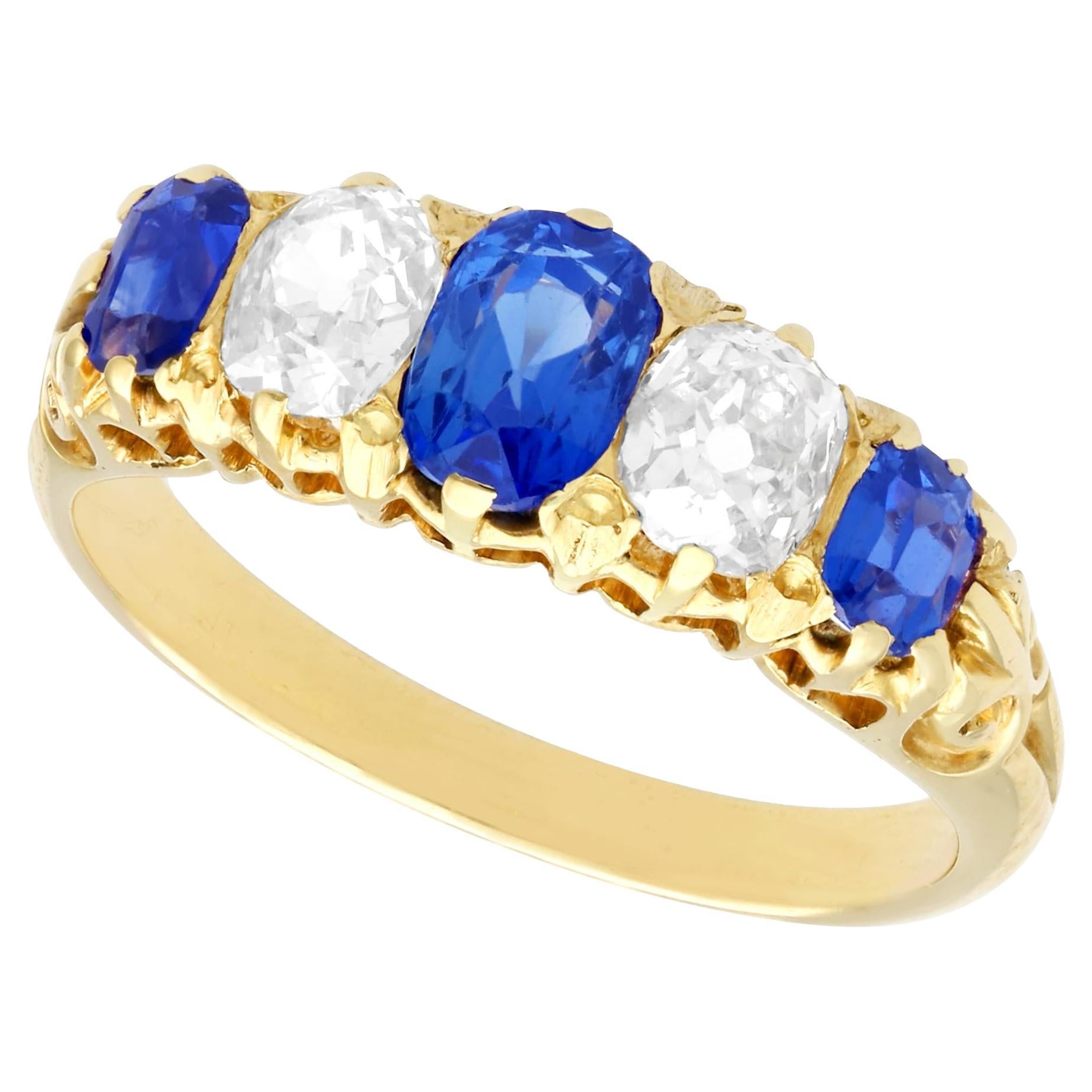Victorian 1.05Ct Oval Cut Sapphire and Diamond Yellow Gold Cocktail Ring