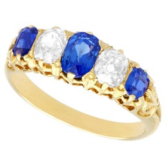 Antique Victorian 1.05Ct Oval Cut Sapphire and Diamond Yellow Gold Cocktail Ring