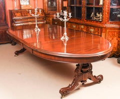 Antique Victorian 10ft Mahogany Twin Base Extending Dining Table 19th C