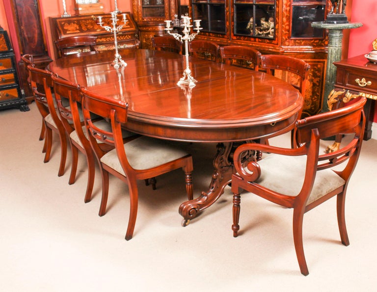 Antique Victorian 10ft Mahogany Twin Base Extending Dining Table