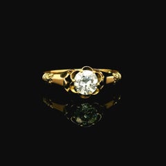 Antique Victorian 10k Gold 0.45ct Old European Cut Floral Basket Solitaire Ring
