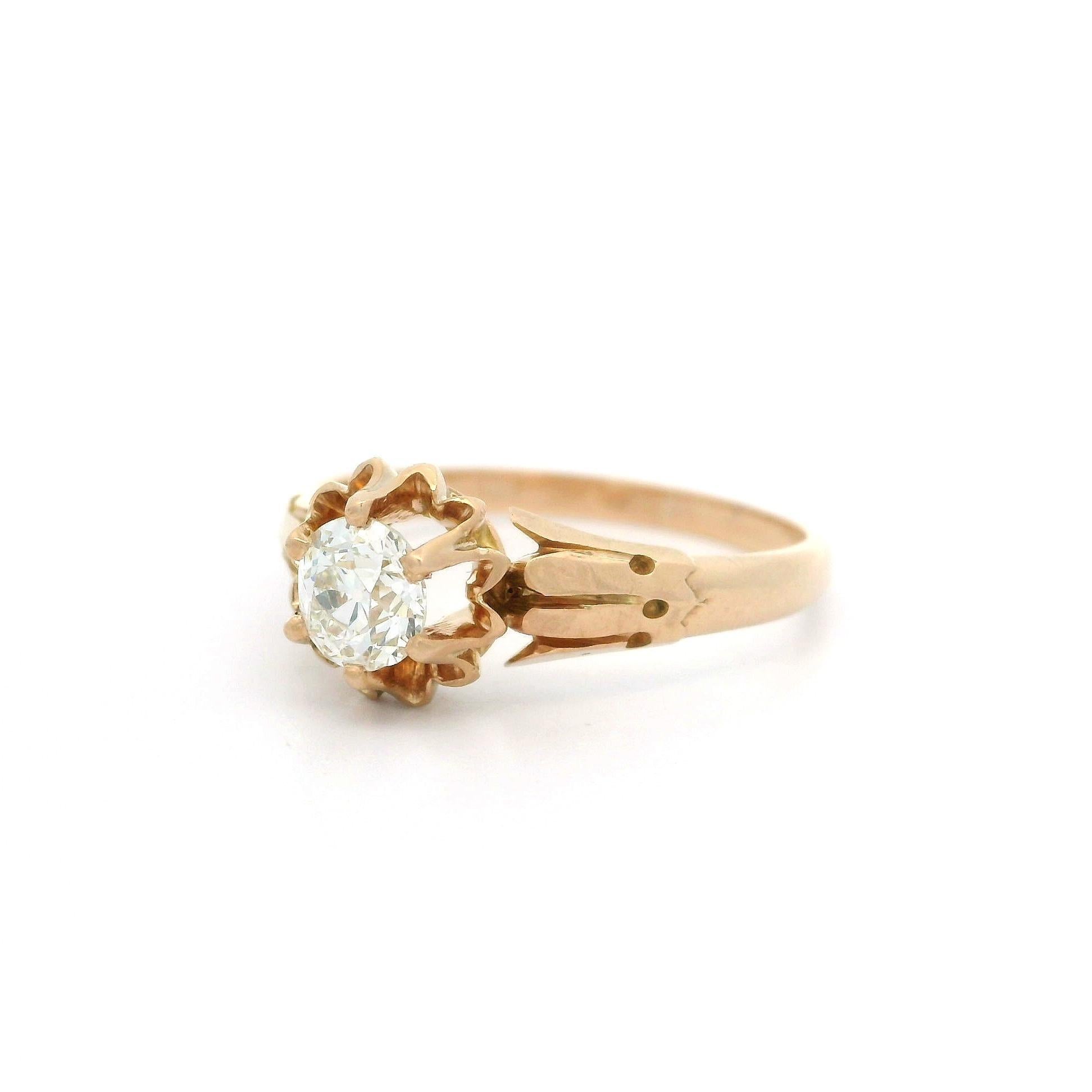Bague solitaire victorienne ancienne en or 10 carats avec diamant taille européenne ancienne de 0,48 carat en vente 5