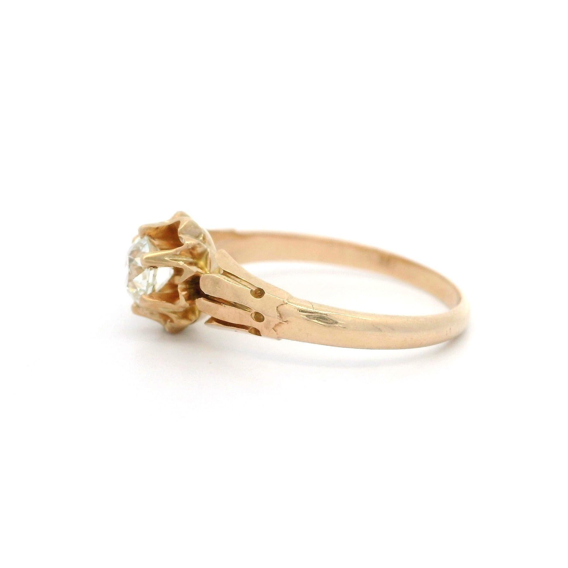 Bague solitaire victorienne ancienne en or 10 carats avec diamant taille européenne ancienne de 0,48 carat en vente 6