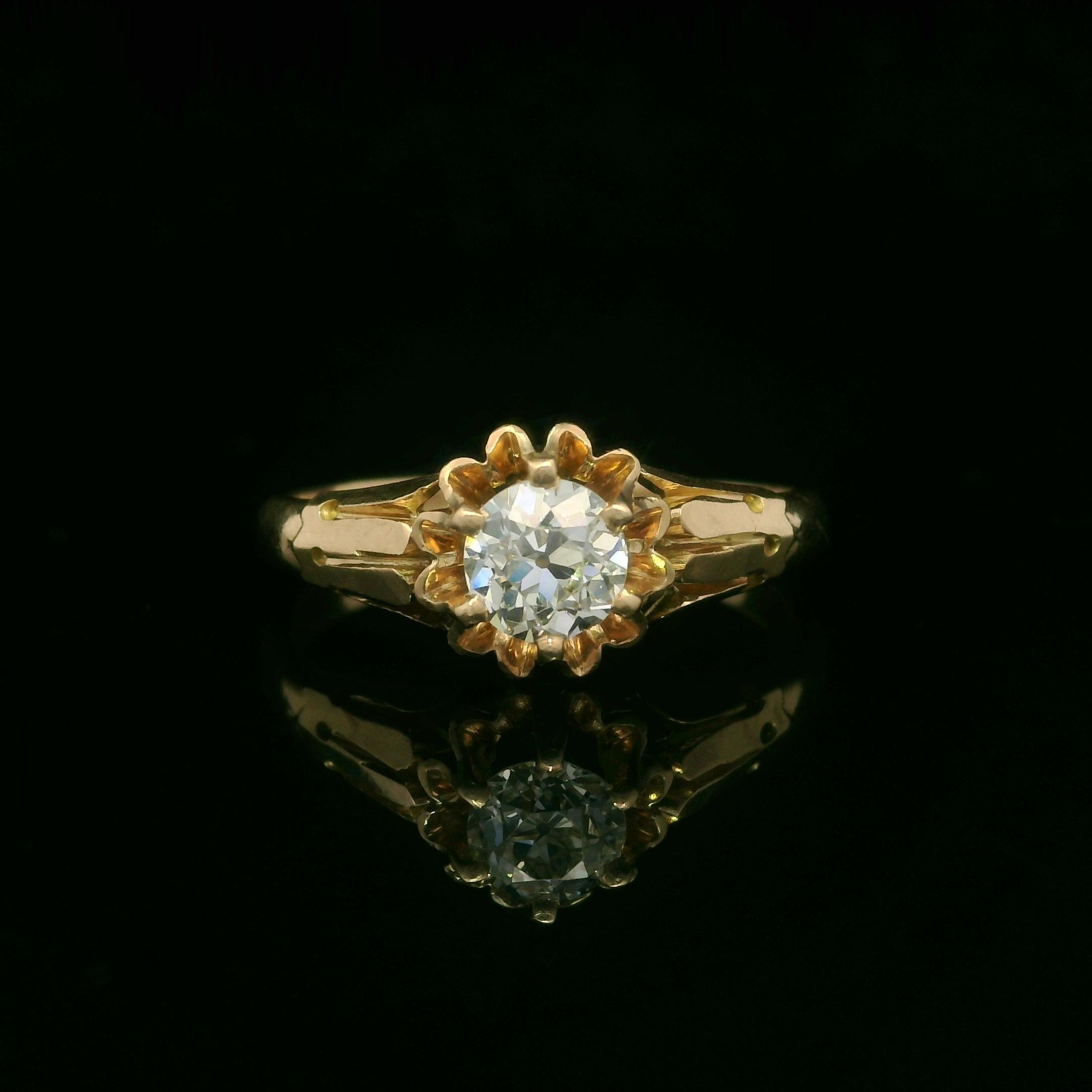 Bague solitaire victorienne ancienne en or 10 carats avec diamant taille européenne ancienne de 0,48 carat en vente 8