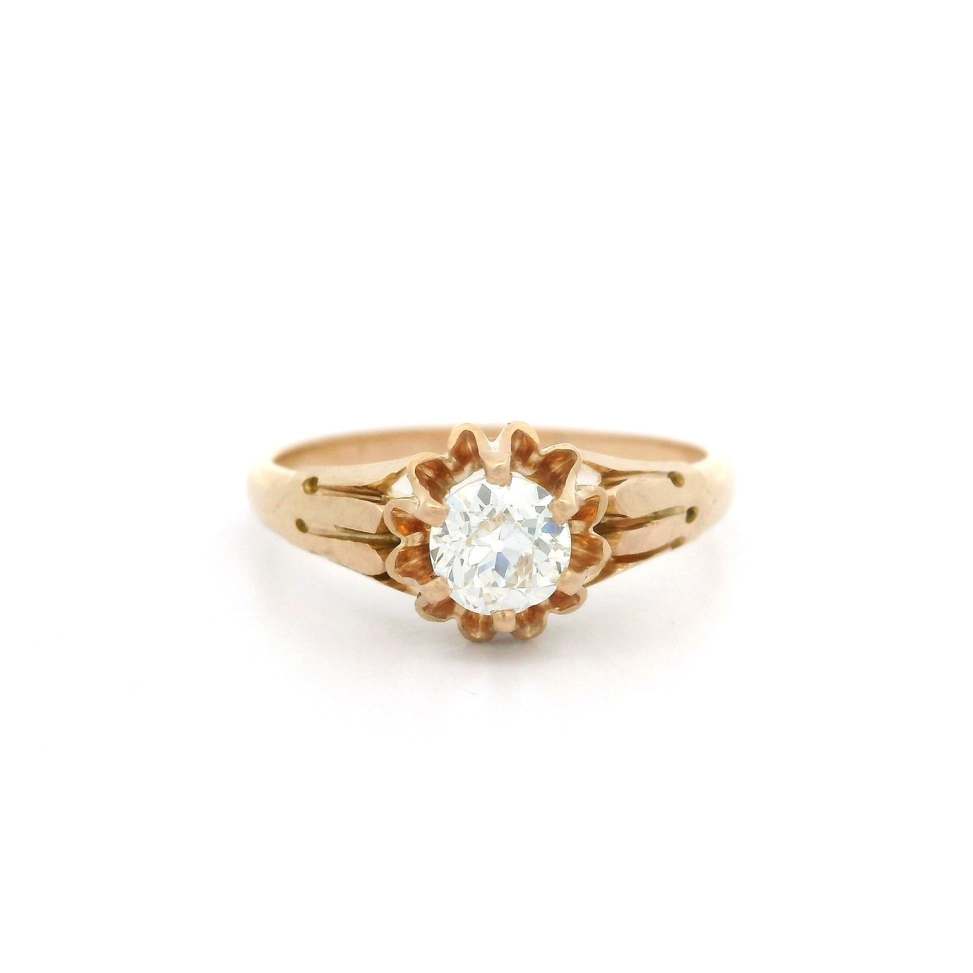 Bague solitaire victorienne ancienne en or 10 carats avec diamant taille européenne ancienne de 0,48 carat en vente 9