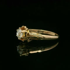 Antique Victorian 10k Gold 0.48ct Old European Cut Diamond Solitaire Flower Ring