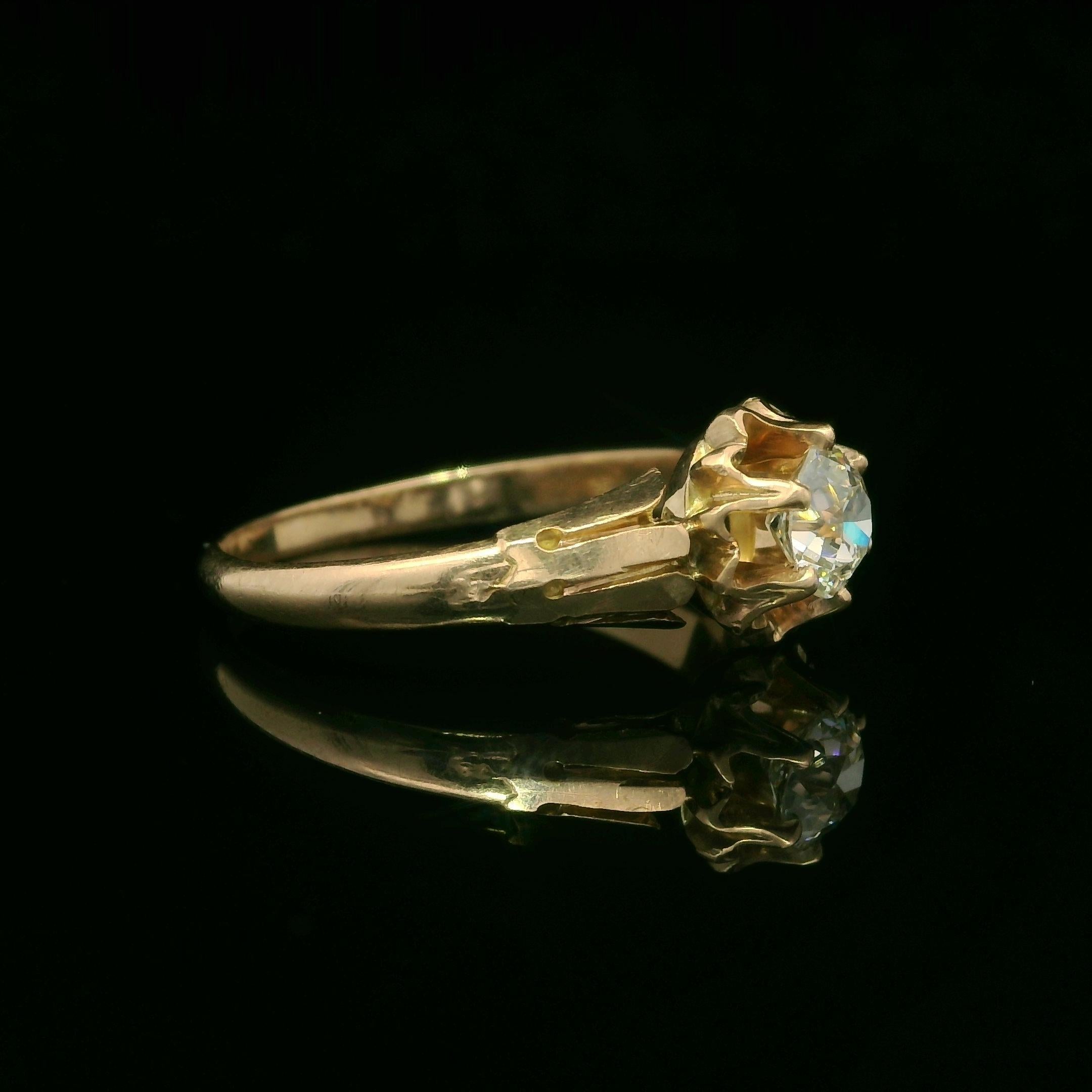 Bague solitaire victorienne ancienne en or 10 carats avec diamant taille européenne ancienne de 0,48 carat Bon état - En vente à Montclair, NJ