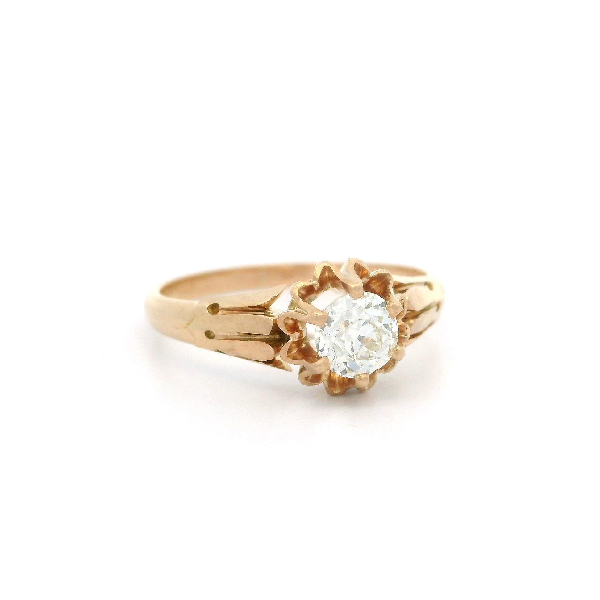 Bague solitaire victorienne ancienne en or 10 carats avec diamant taille européenne ancienne de 0,48 carat en vente 3