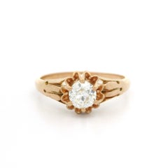 Antique Victorian 10k Gold 0.48ct Old European Cut Diamond Solitaire Flower Ring