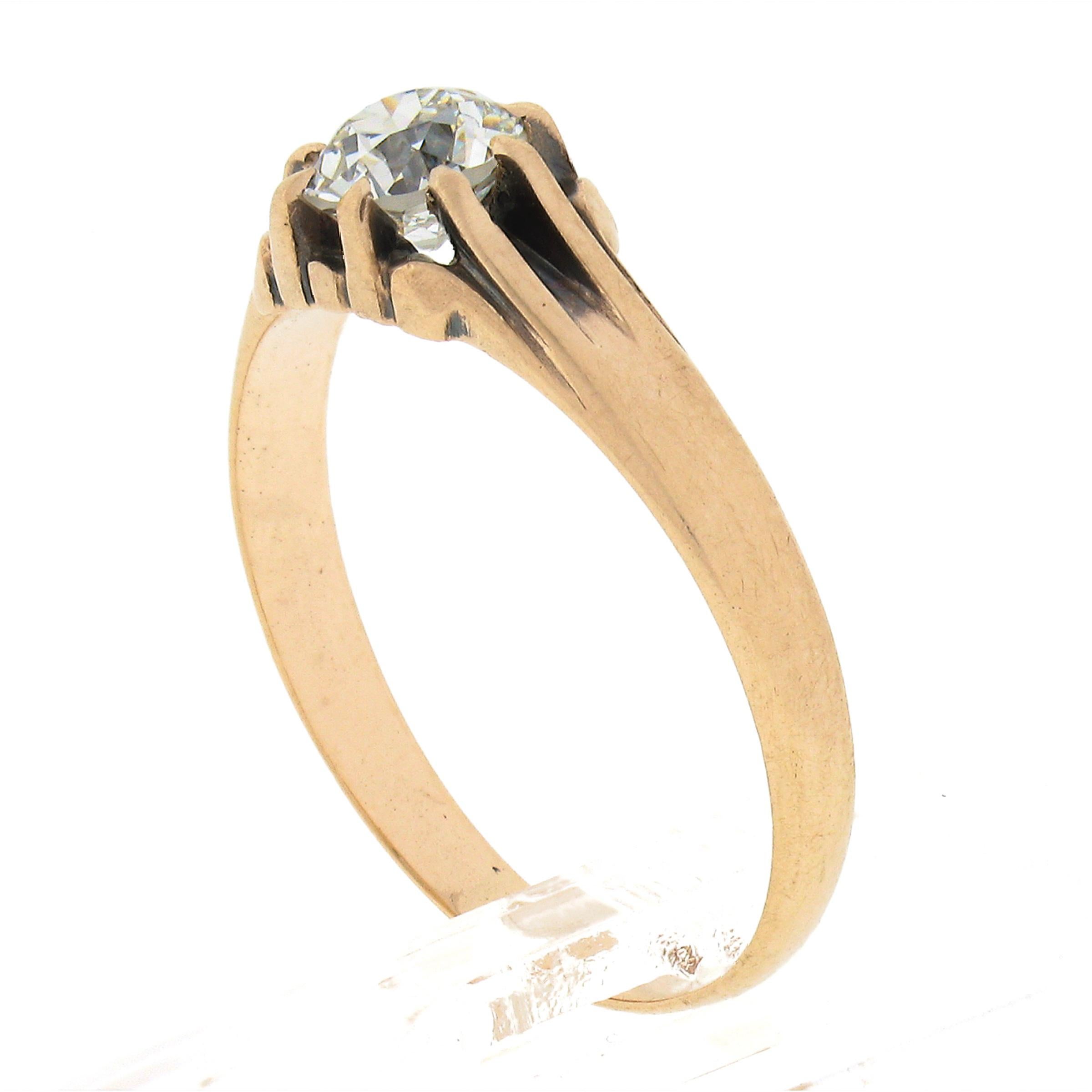 Antique Victorian 10k Gold 0.54ct GIA European Belcher Diamond Engagement Ring For Sale 4