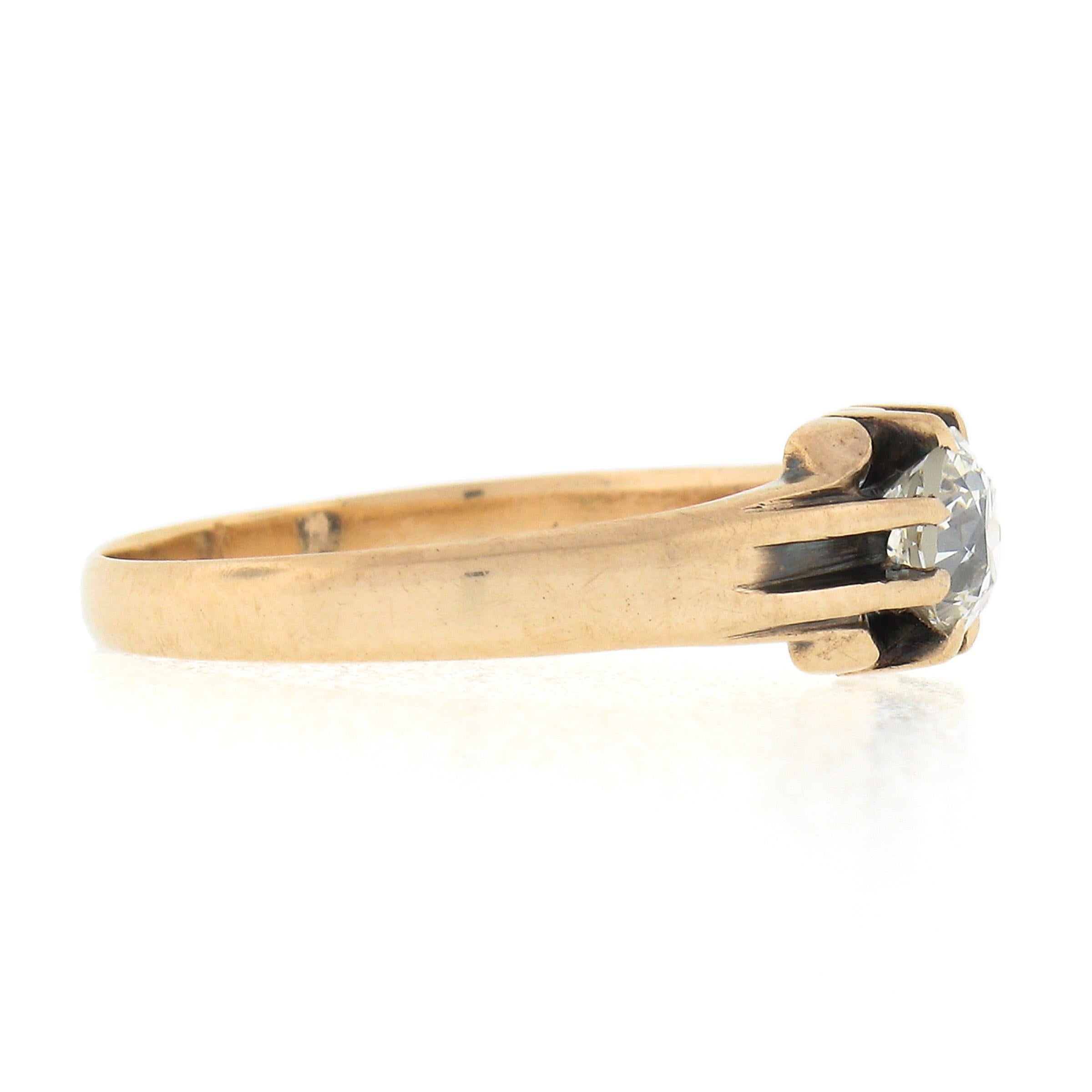 Women's Antique Victorian 10k Gold 0.54ct GIA European Belcher Diamond Engagement Ring For Sale