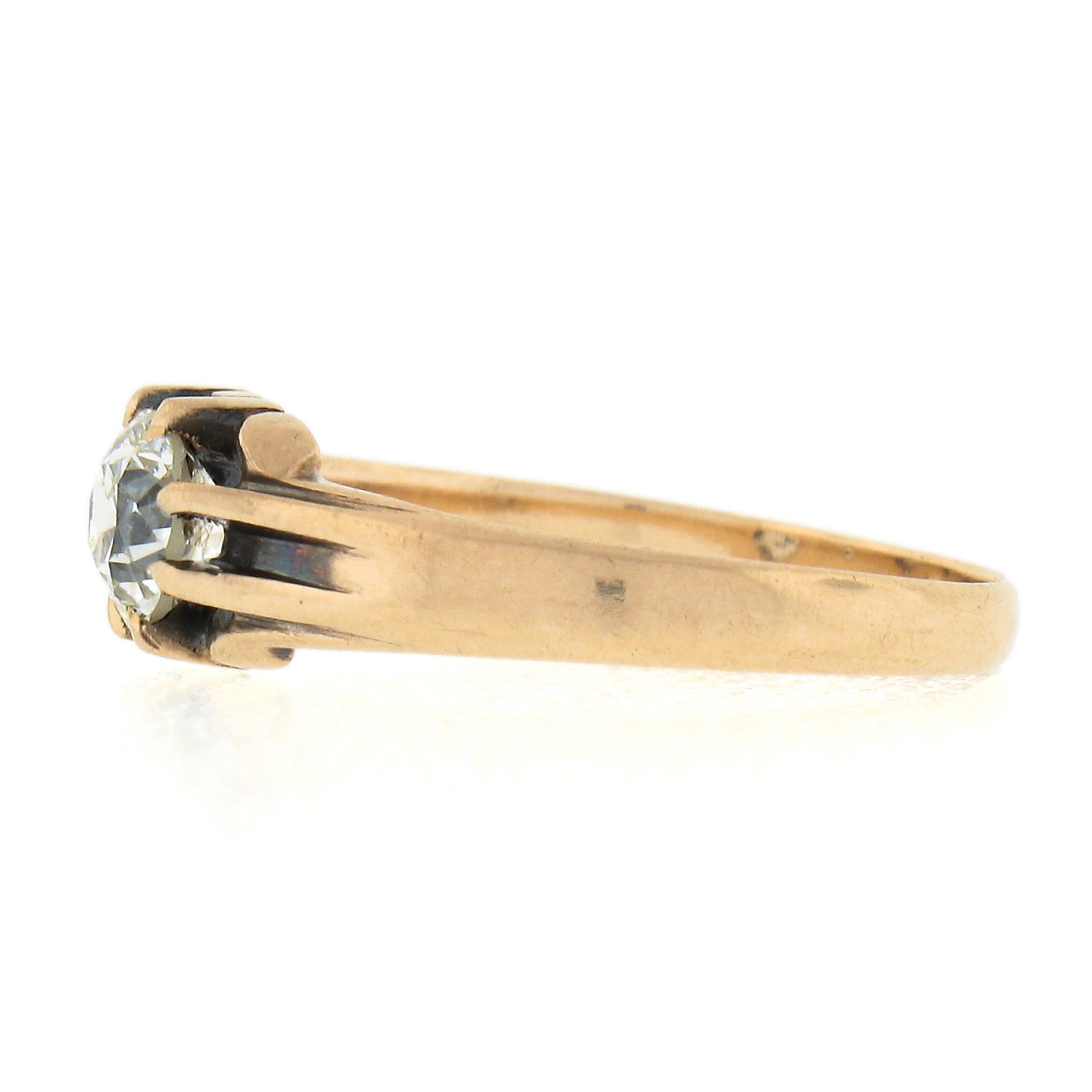 Antique Victorian 10k Gold 0.54ct GIA European Belcher Diamond Engagement Ring For Sale 1