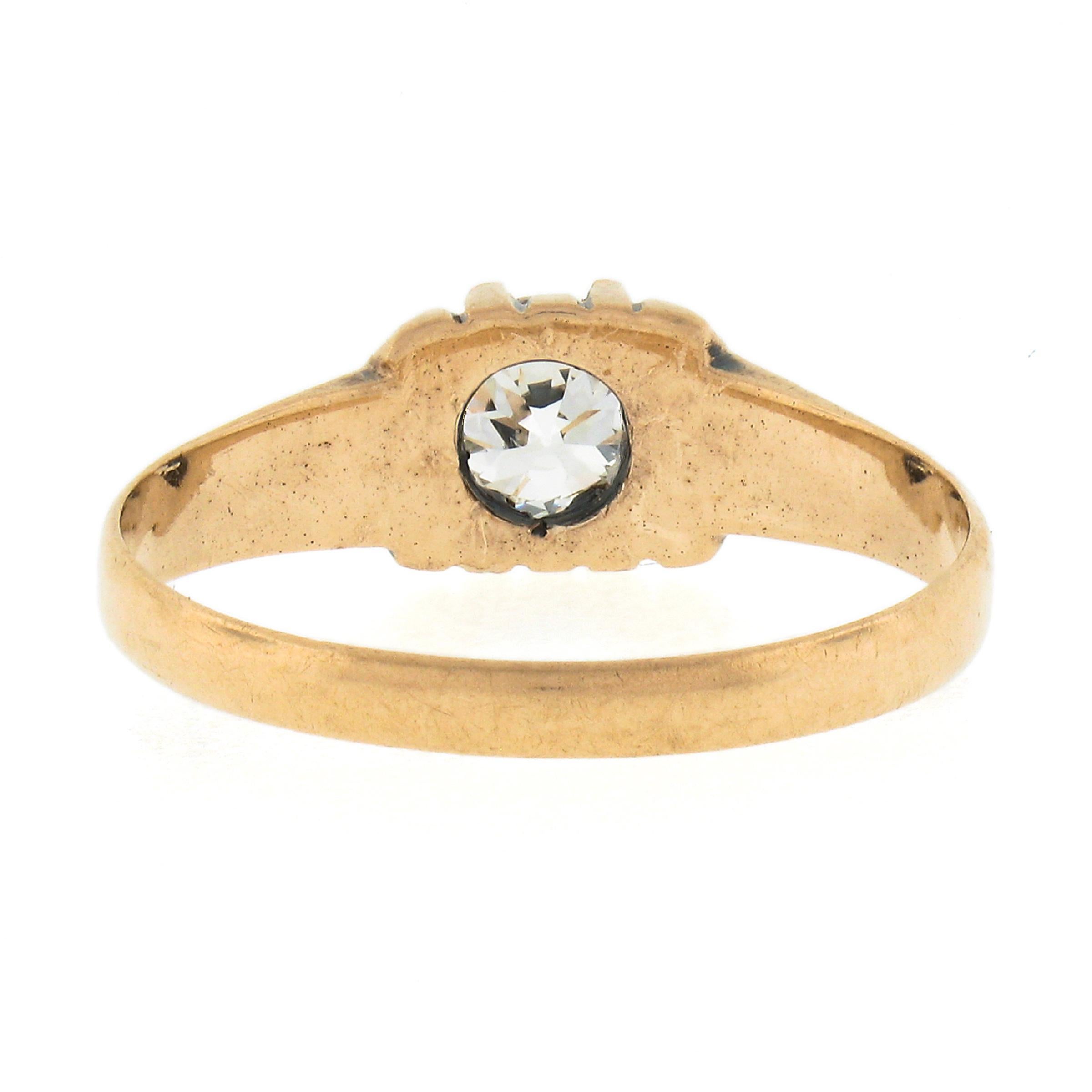Antique Victorian 10k Gold 0.54ct GIA European Belcher Diamond Engagement Ring For Sale 2