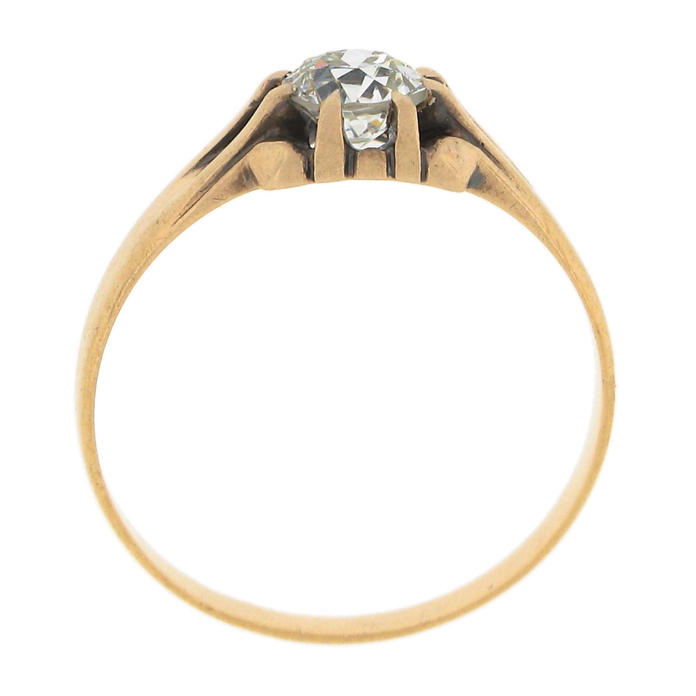 Antique Victorian 10k Gold 0.54ct GIA European Belcher Diamond Engagement Ring For Sale 3