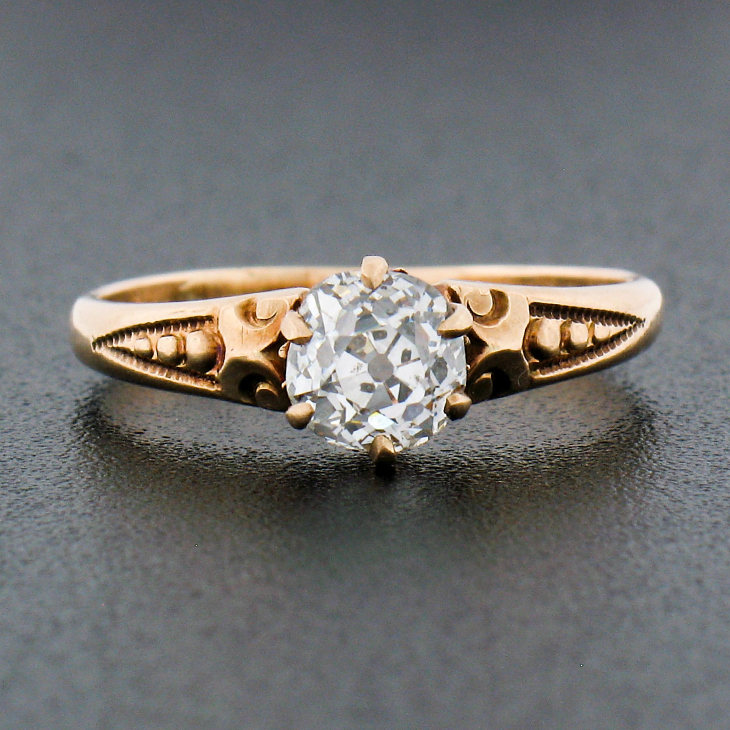 Old Mine Cut Antique Victorian 10k Gold 0.75ct GIA Old Mine Diamond Solitaire Engagement Ring For Sale