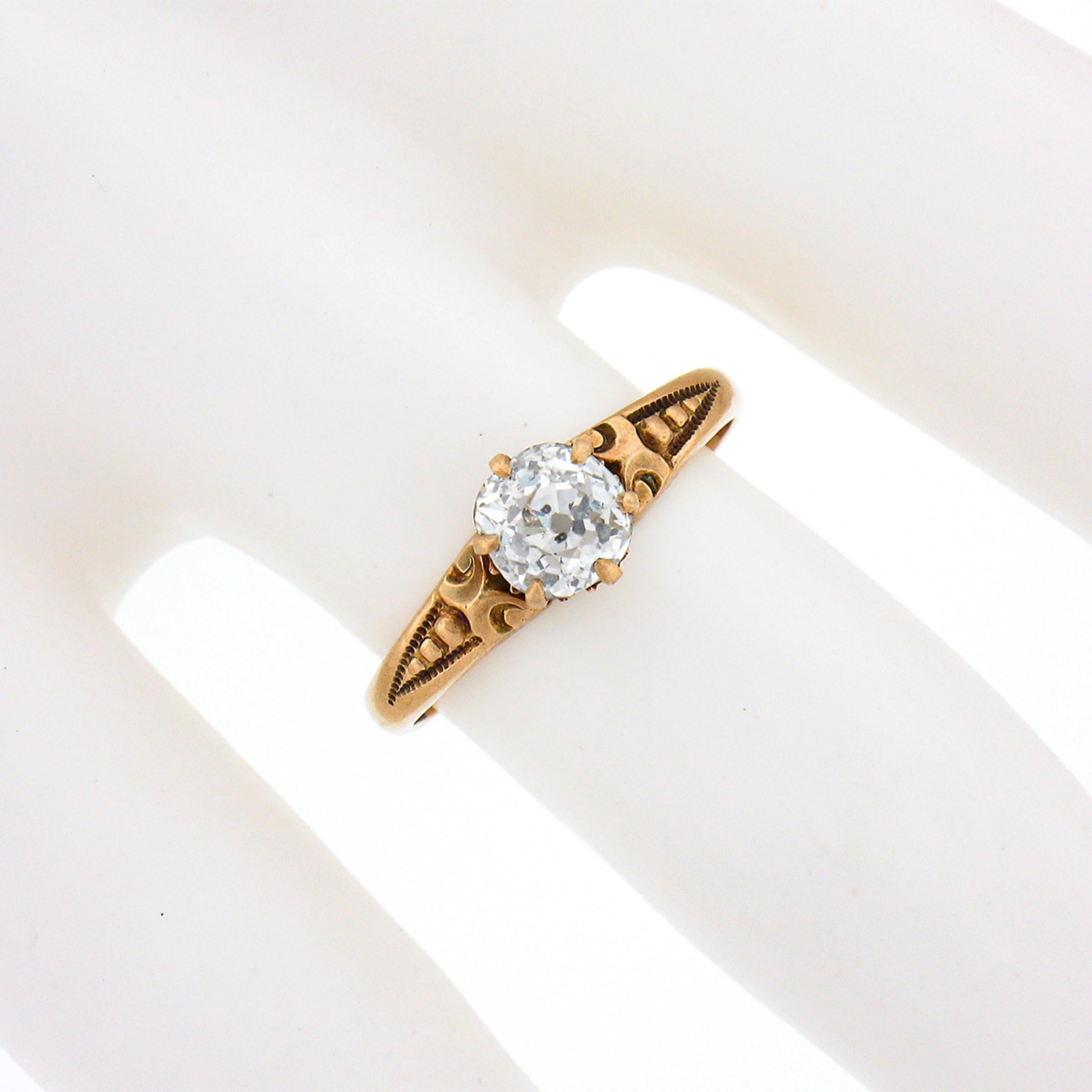 Antique Victorian 10k Gold 0.75ct GIA Old Mine Diamond Solitaire Engagement Ring In Good Condition For Sale In Montclair, NJ