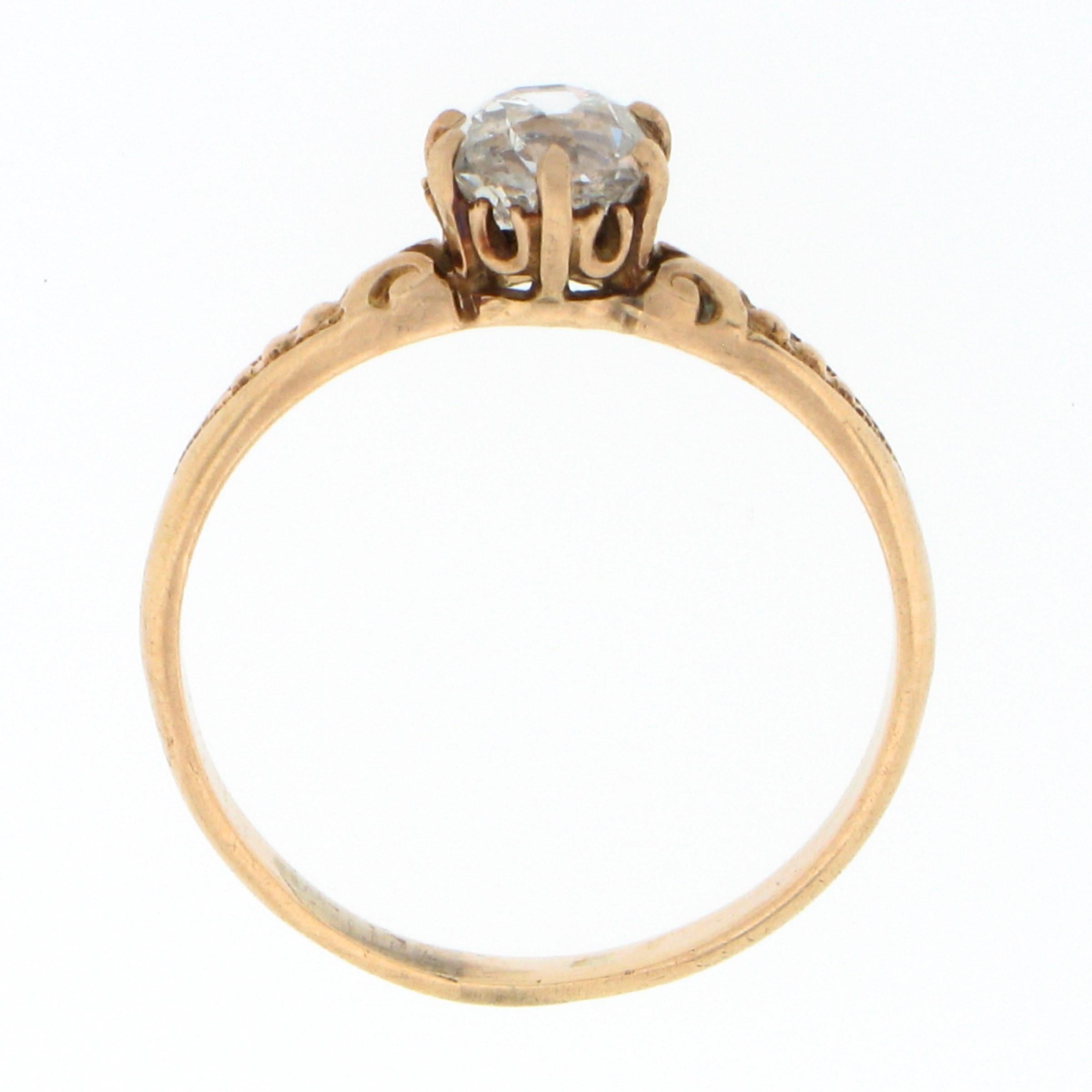 Antique Victorian 10k Gold 0.75ct GIA Old Mine Diamond Solitaire Engagement Ring For Sale 3