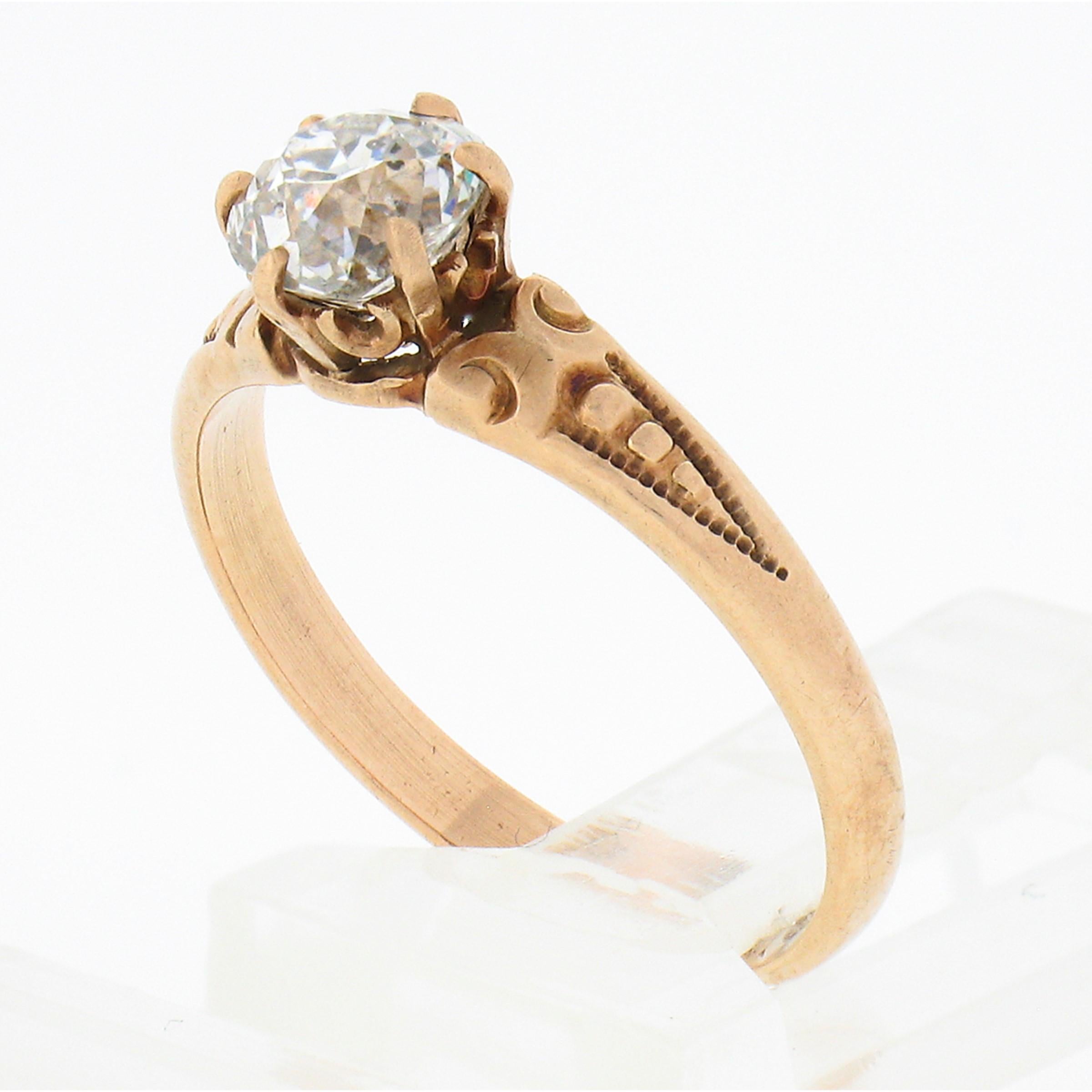 Antique Victorian 10k Gold 0.75ct GIA Old Mine Diamond Solitaire Engagement Ring For Sale 4