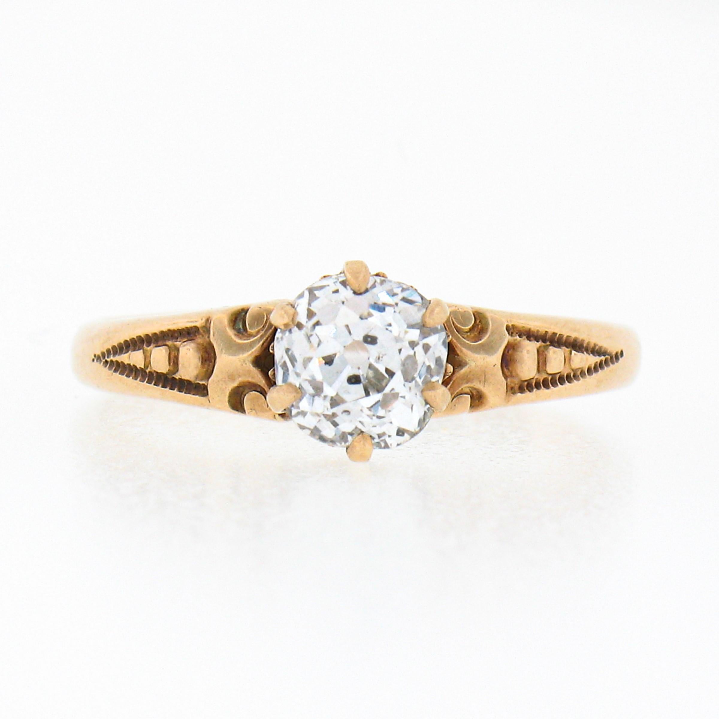 Antique Victorian 10k Gold 0.75ct GIA Old Mine Diamond Solitaire Engagement Ring For Sale