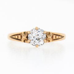 Antique Victorian 10k Gold 0.75ct GIA Old Mine Diamond Solitaire Engagement Ring