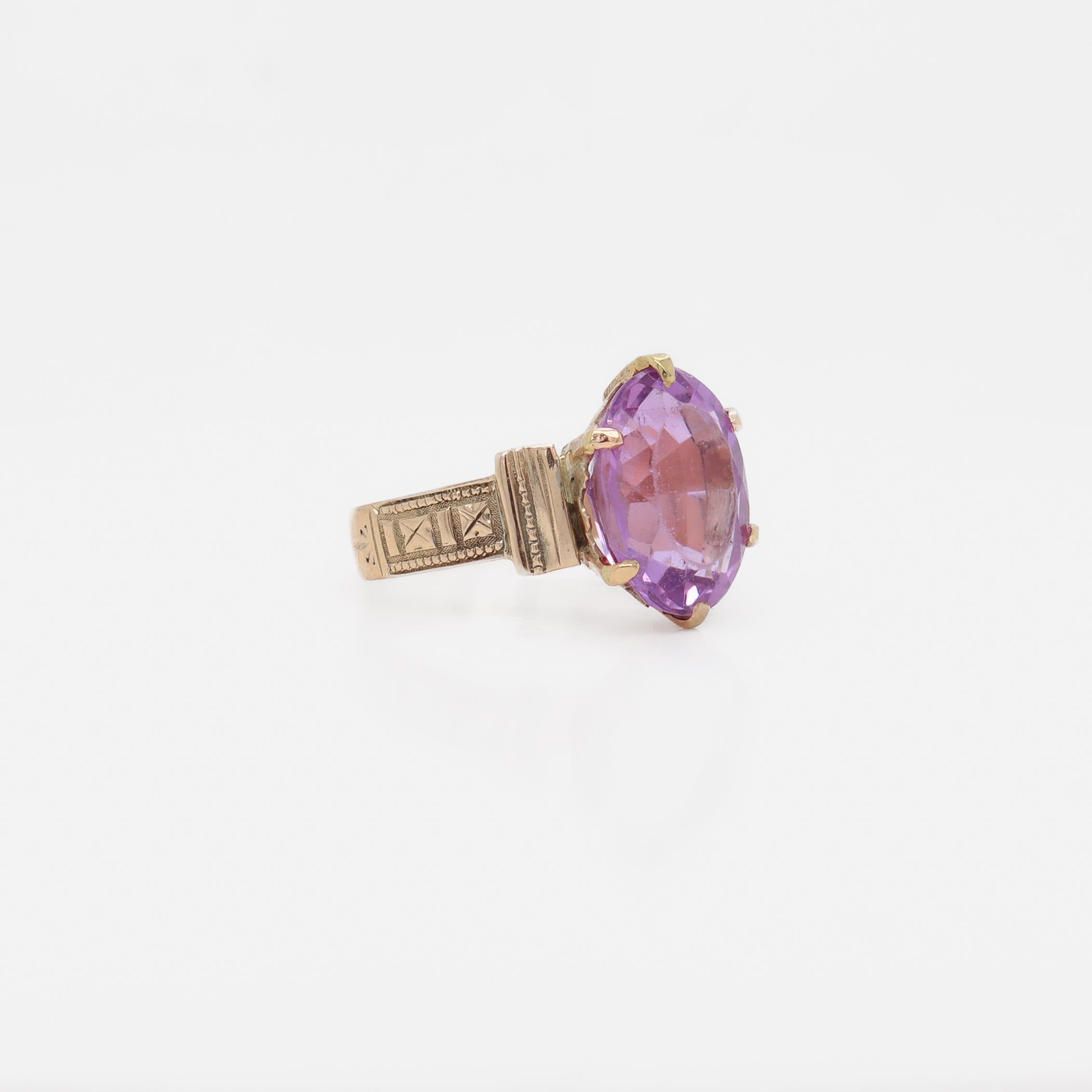 Anillo victoriano antiguo de oro de 10 quilates y amatista de talla ovalada 4