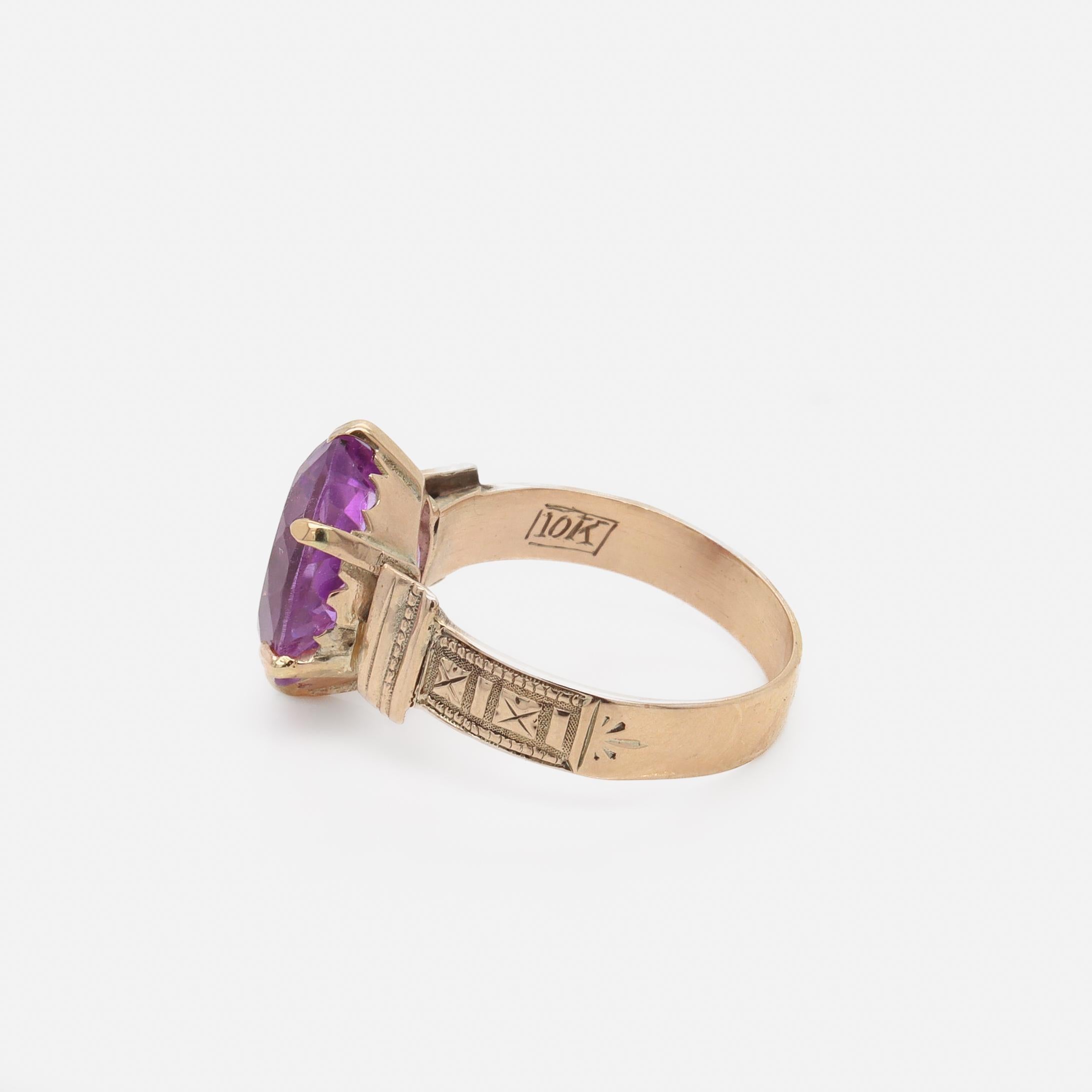 Anillo victoriano antiguo de oro de 10 quilates y amatista de talla ovalada 5