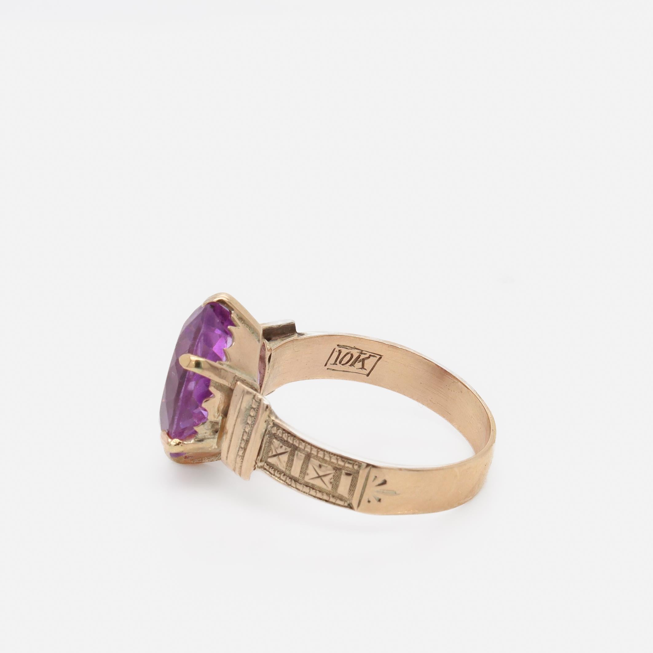 Anillo victoriano antiguo de oro de 10 quilates y amatista de talla ovalada 6