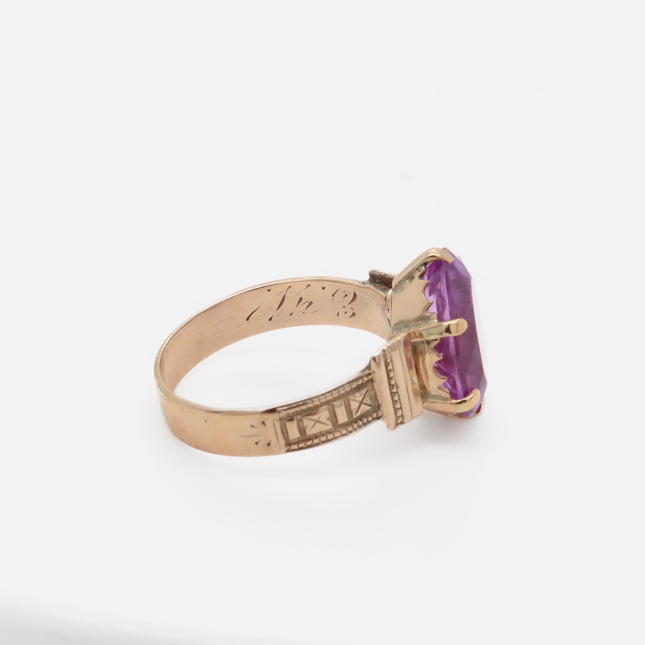 Anillo victoriano antiguo de oro de 10 quilates y amatista de talla ovalada 7