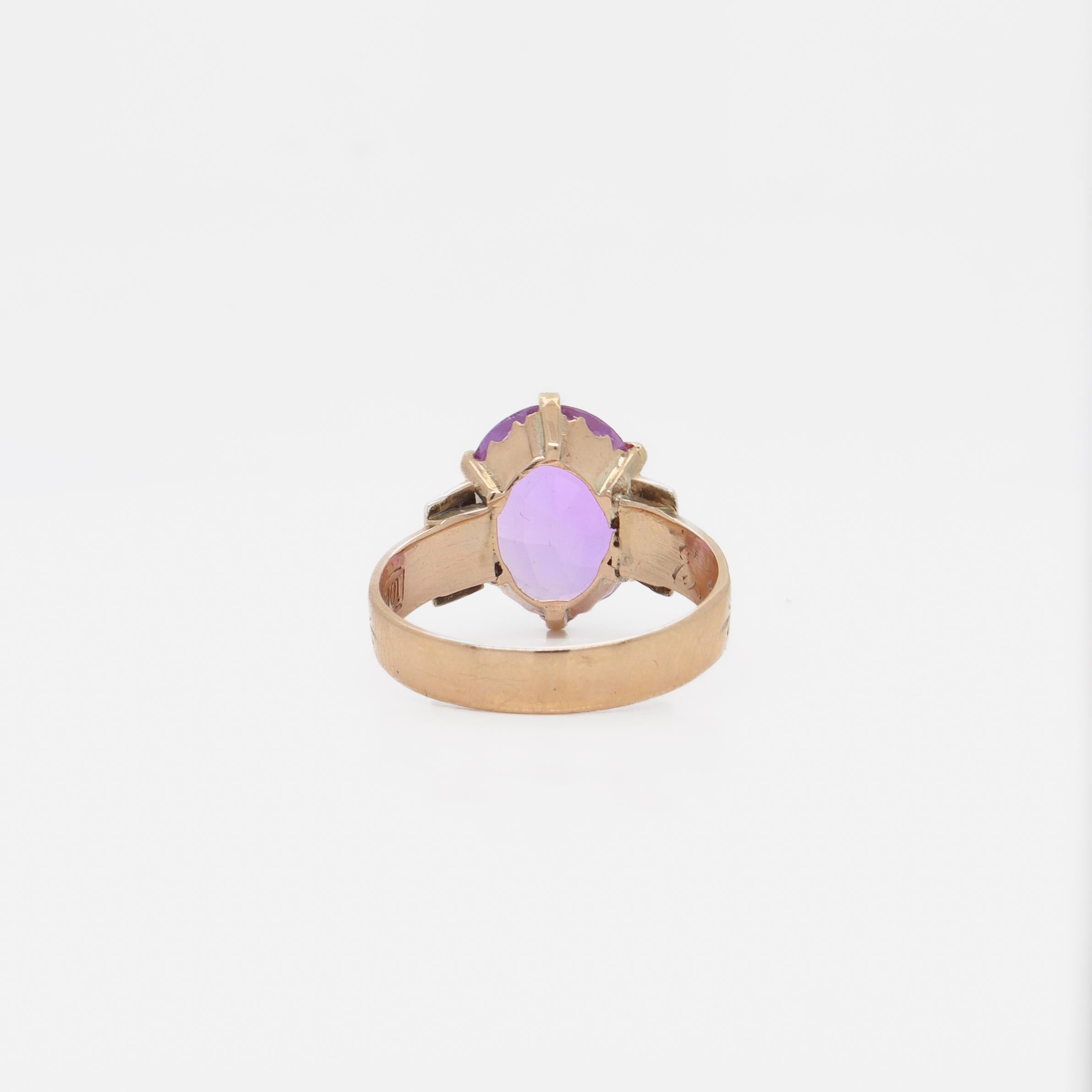 Anillo victoriano antiguo de oro de 10 quilates y amatista de talla ovalada 2