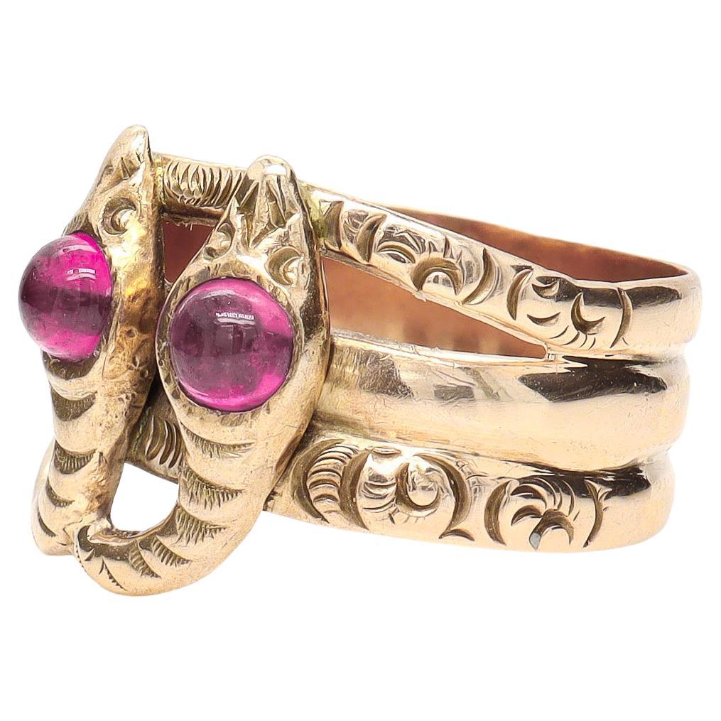 Antique Victorian 10K Gold and Ruby Cabochon Double Snake or Serpent Ring