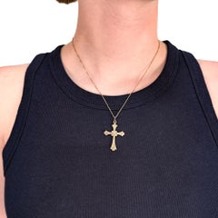 Antique Victorian 10K Gold Engraved Cross Pendant for a Necklace