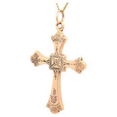 Antique Victorian 10K Gold Engraved Cross Pendant for a Necklace