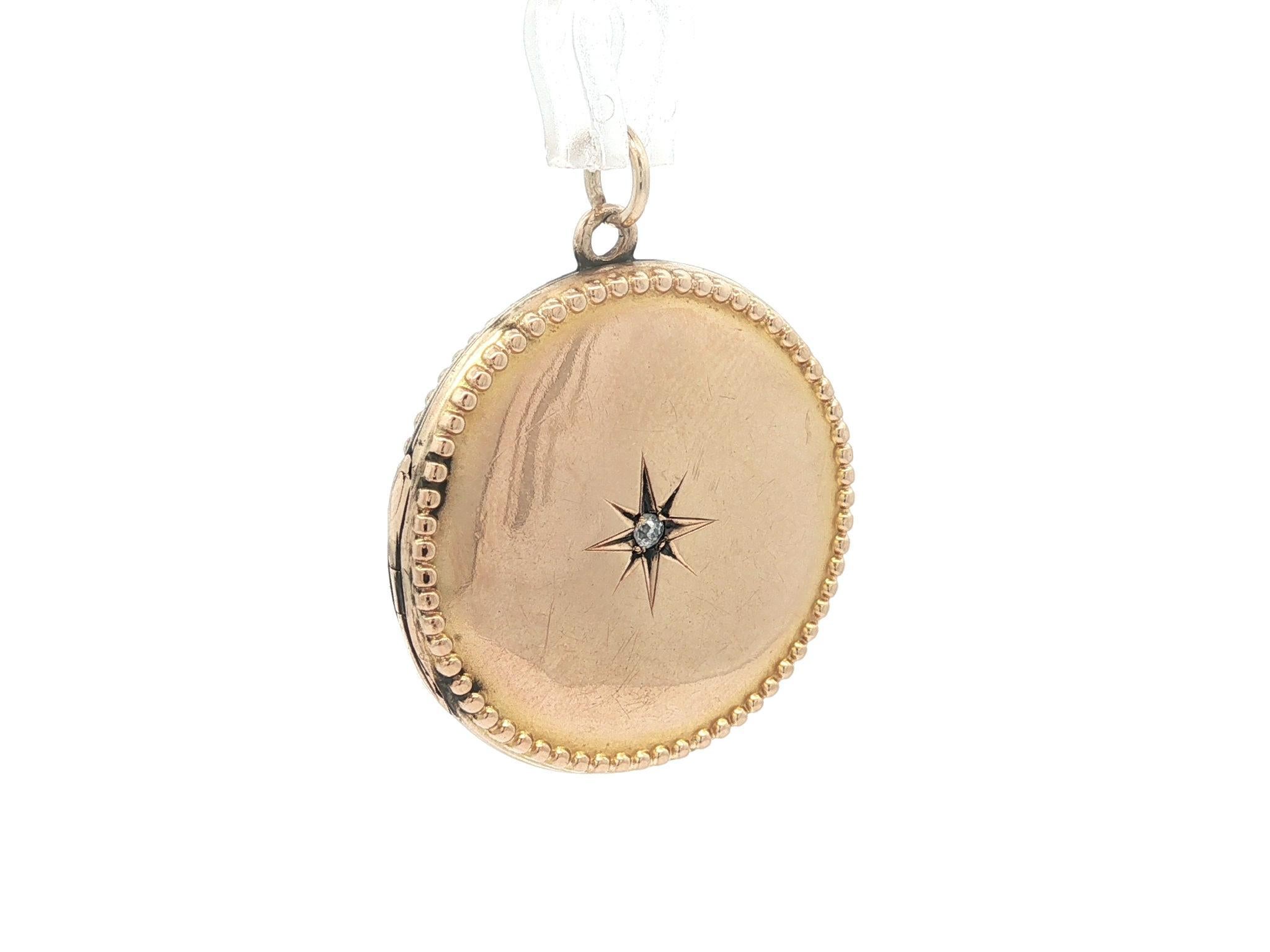 Antique Victorian 10k Gold Old Mine Diamond Monogramed Circle Locket Pendant For Sale 5