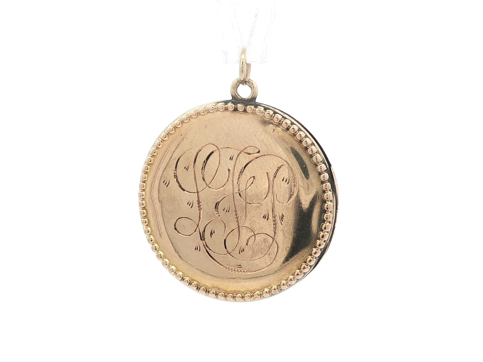 Antique Victorian 10k Gold Old Mine Diamond Monogramed Circle Locket Pendant For Sale 6