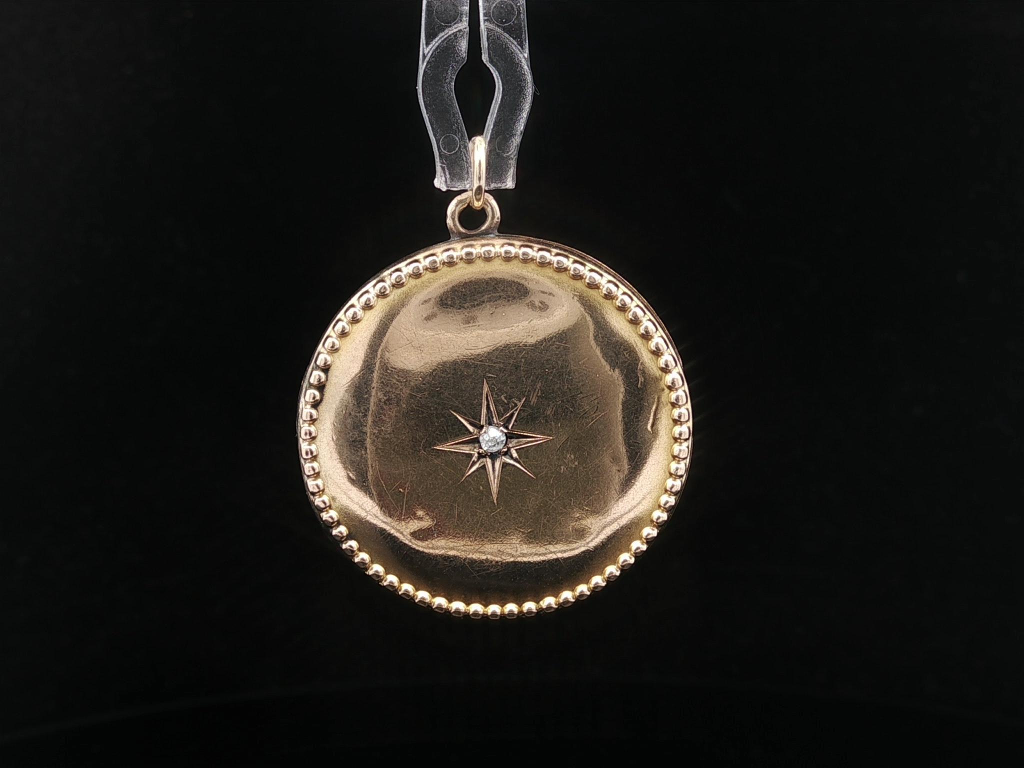 --Stone(s):--
(1) Natural Genuine Diamond - Old Mine Cut - Pave Set - 0.015ct (approx.)

Material: Solid 10k Yellow Gold 
Weight: 4.17 Grams
Chain Type: Not Included
Pendant Height (w/ Bail): 31.7mm (1.2