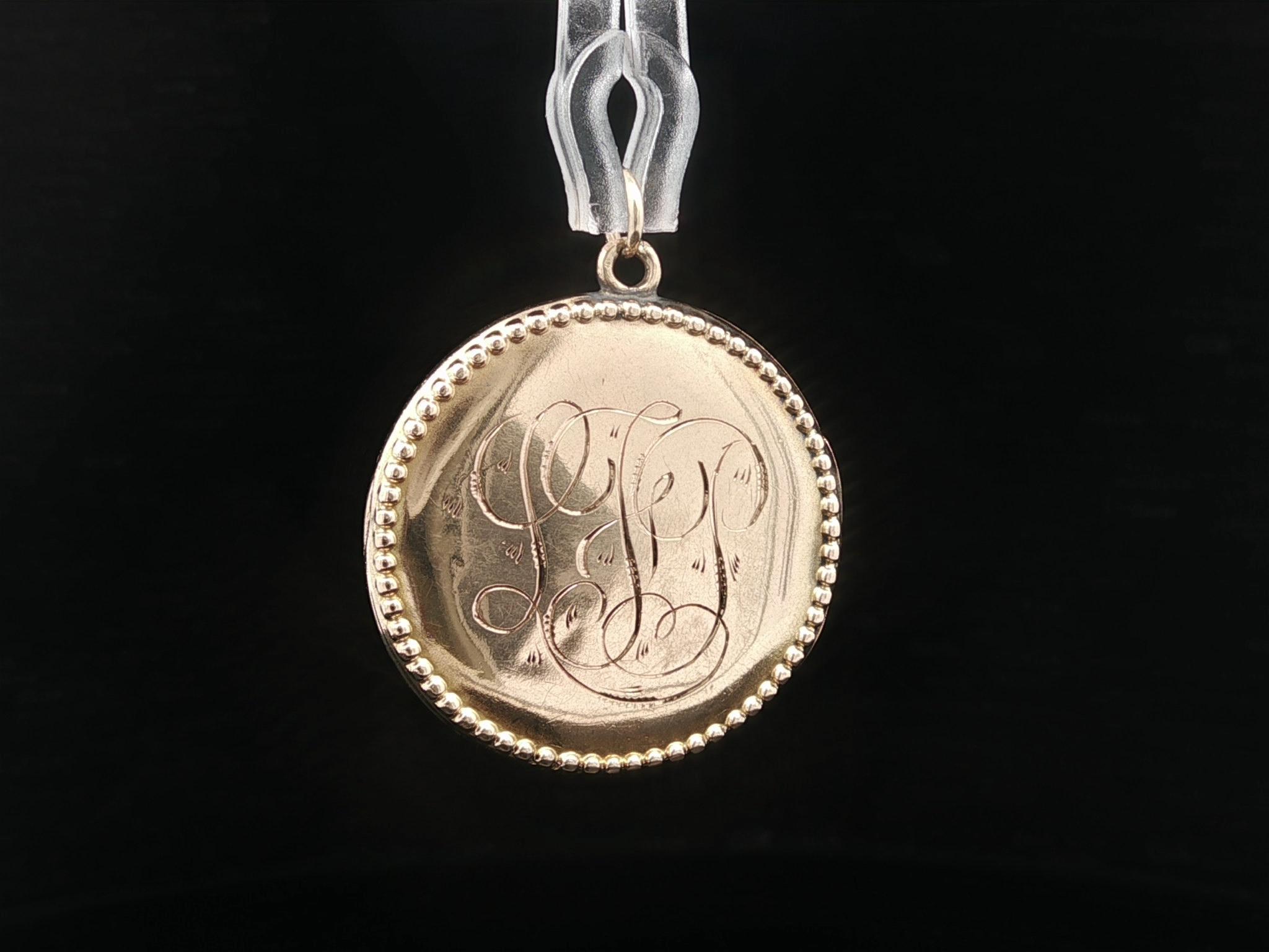 Old Mine Cut Antique Victorian 10k Gold Old Mine Diamond Monogramed Circle Locket Pendant For Sale